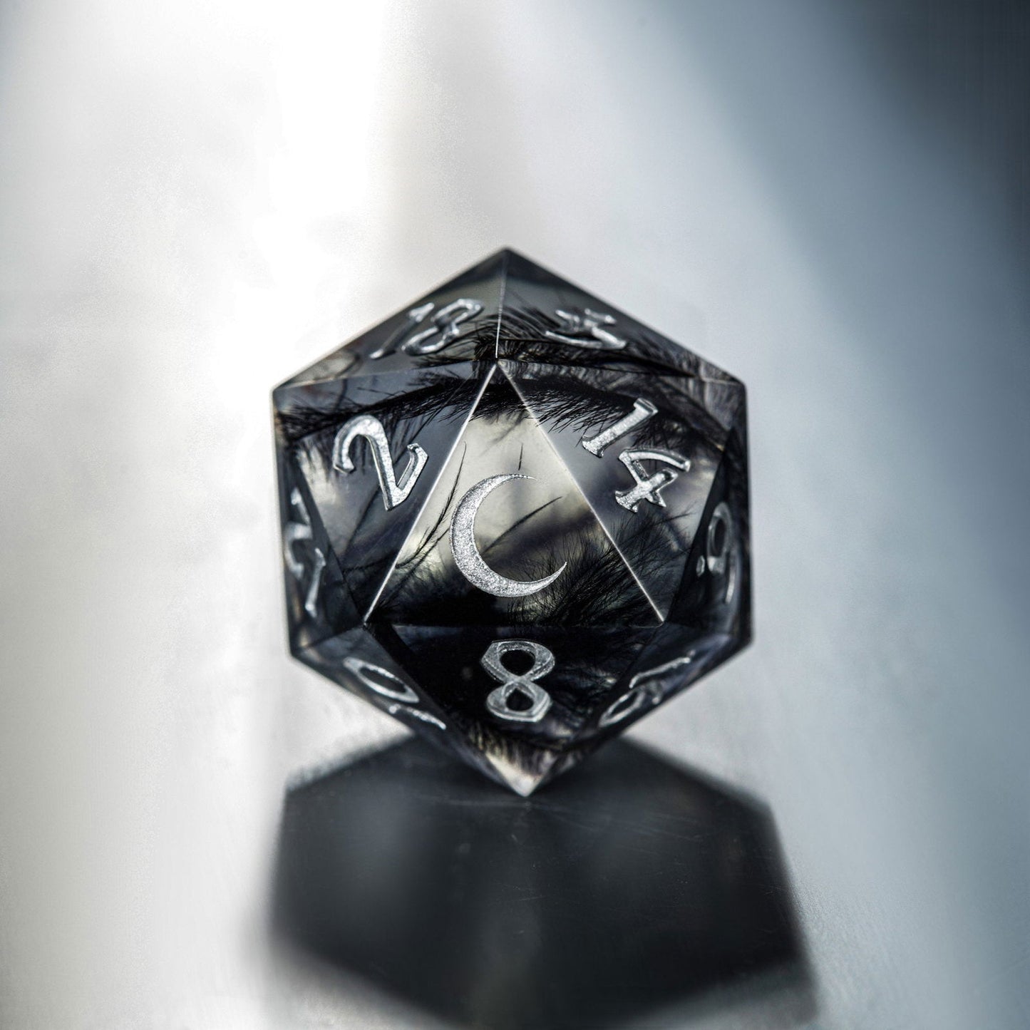 Black Feather Resin Moon DnD D&D Dice Set - CrystalMaggie