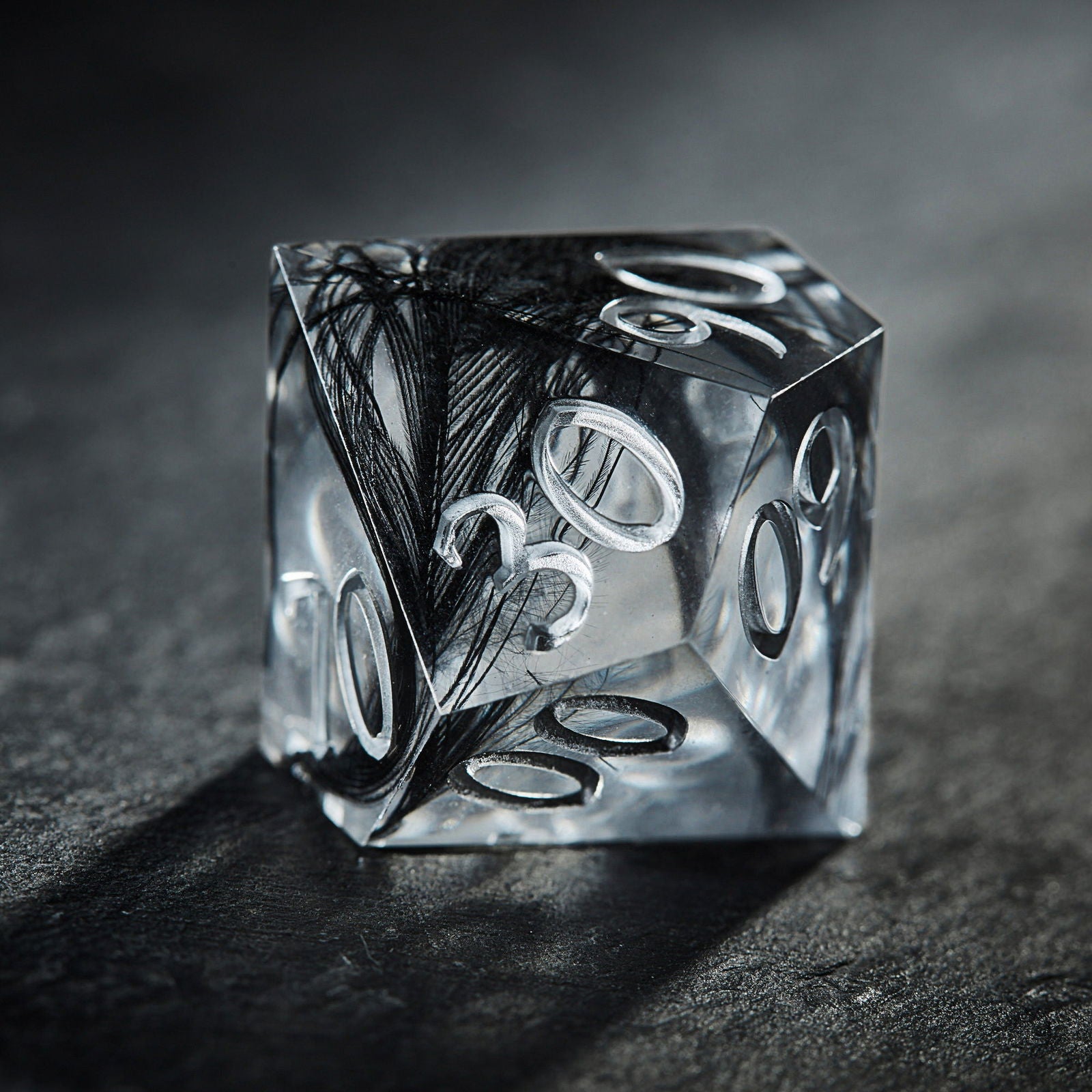 Black Feather Resin Owl DnD D&D Dice Set - CrystalMaggie