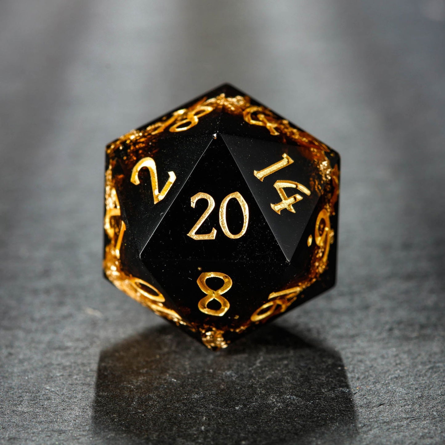 Black Goldleaf Resin DnD D&D Dice D6 - CrystalMaggie