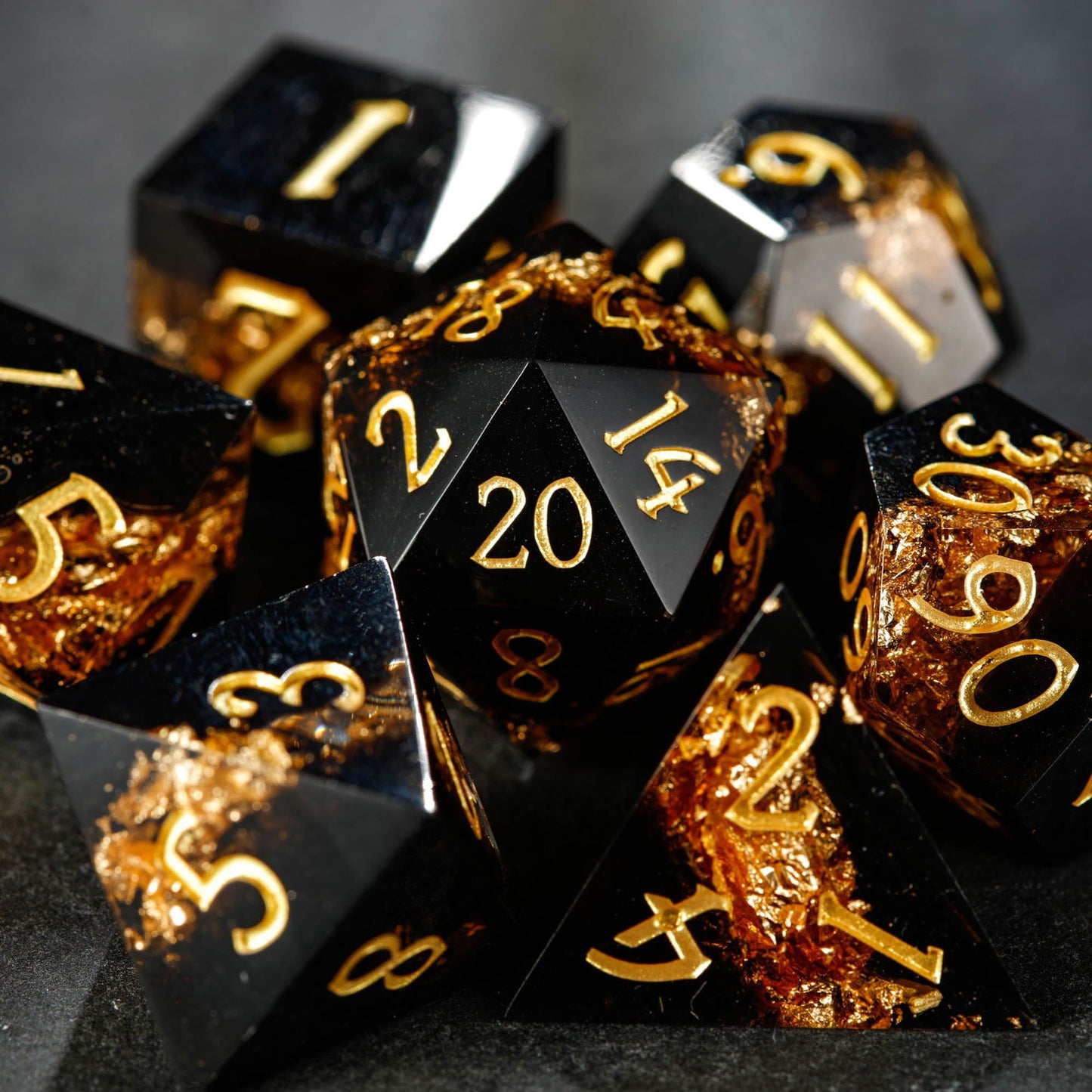 Black Goldleaf Resin DnD D&D Dice D6 - CrystalMaggie