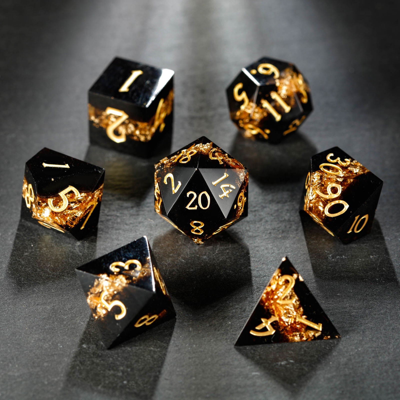 Black Goldleaf Resin DnD D D Dice Set CrystalMaggie