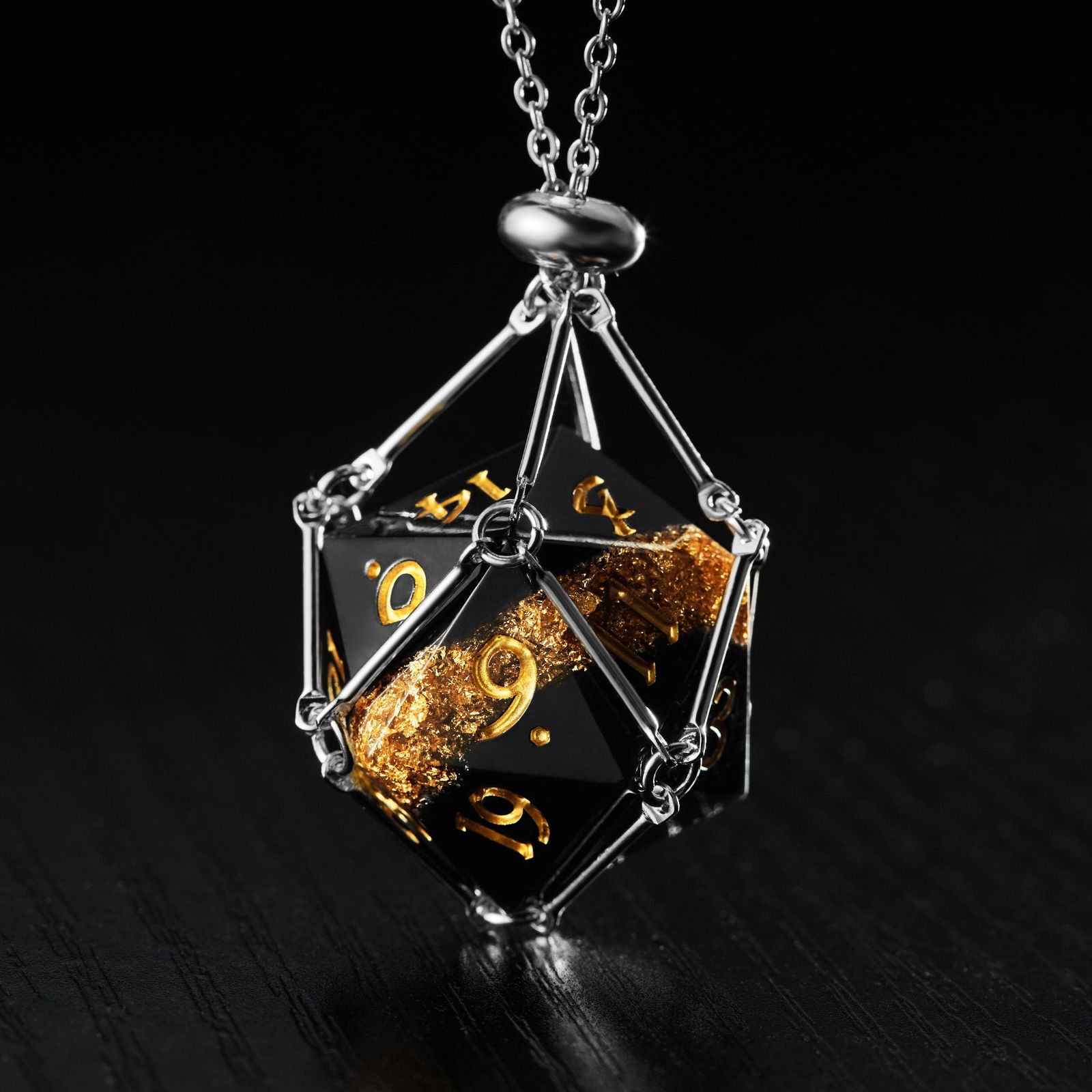 Black Goldleaf Resin DnD D&D Dice Set - CrystalMaggie