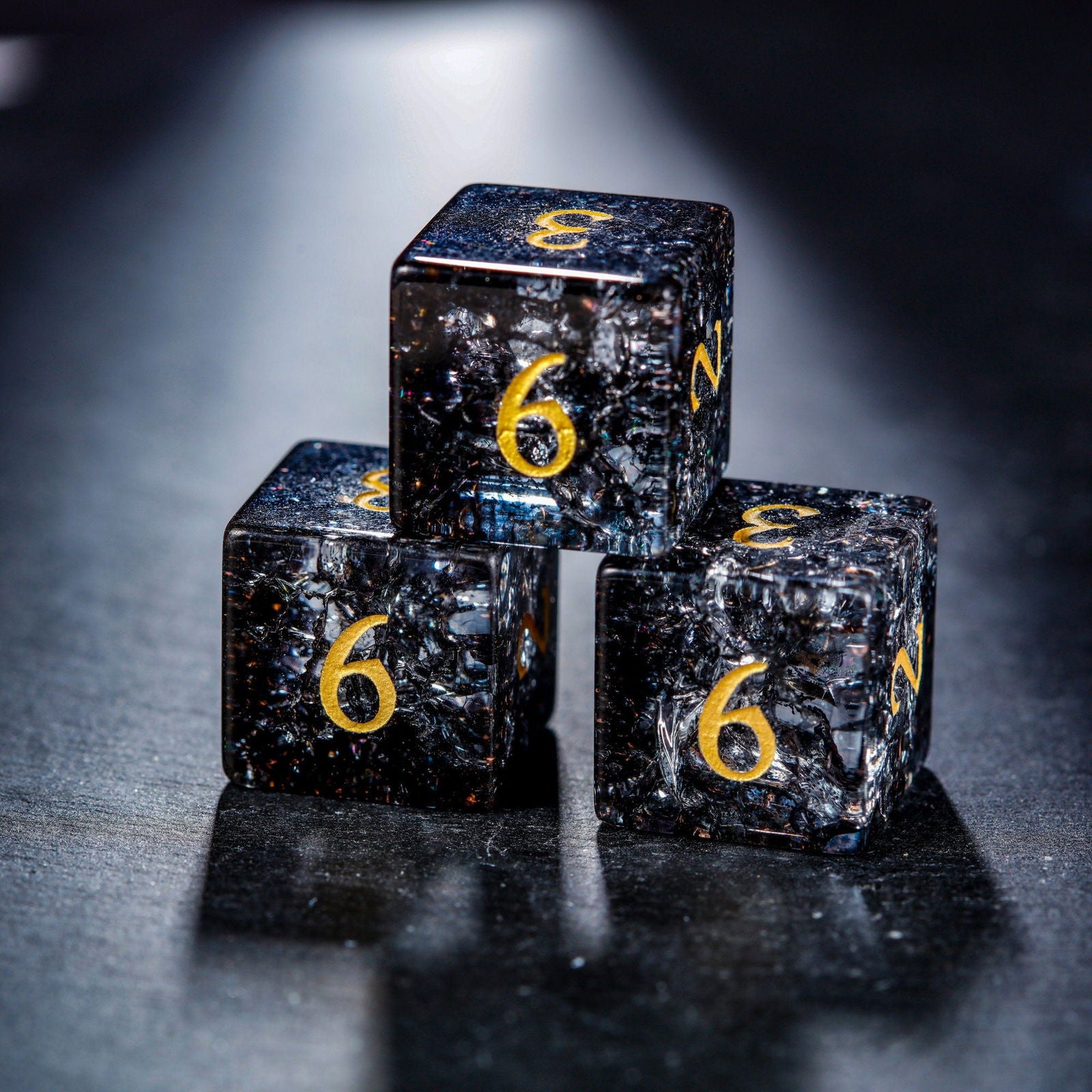 Black Lightning Glass DnD D&D Dice D6 - CrystalMaggie