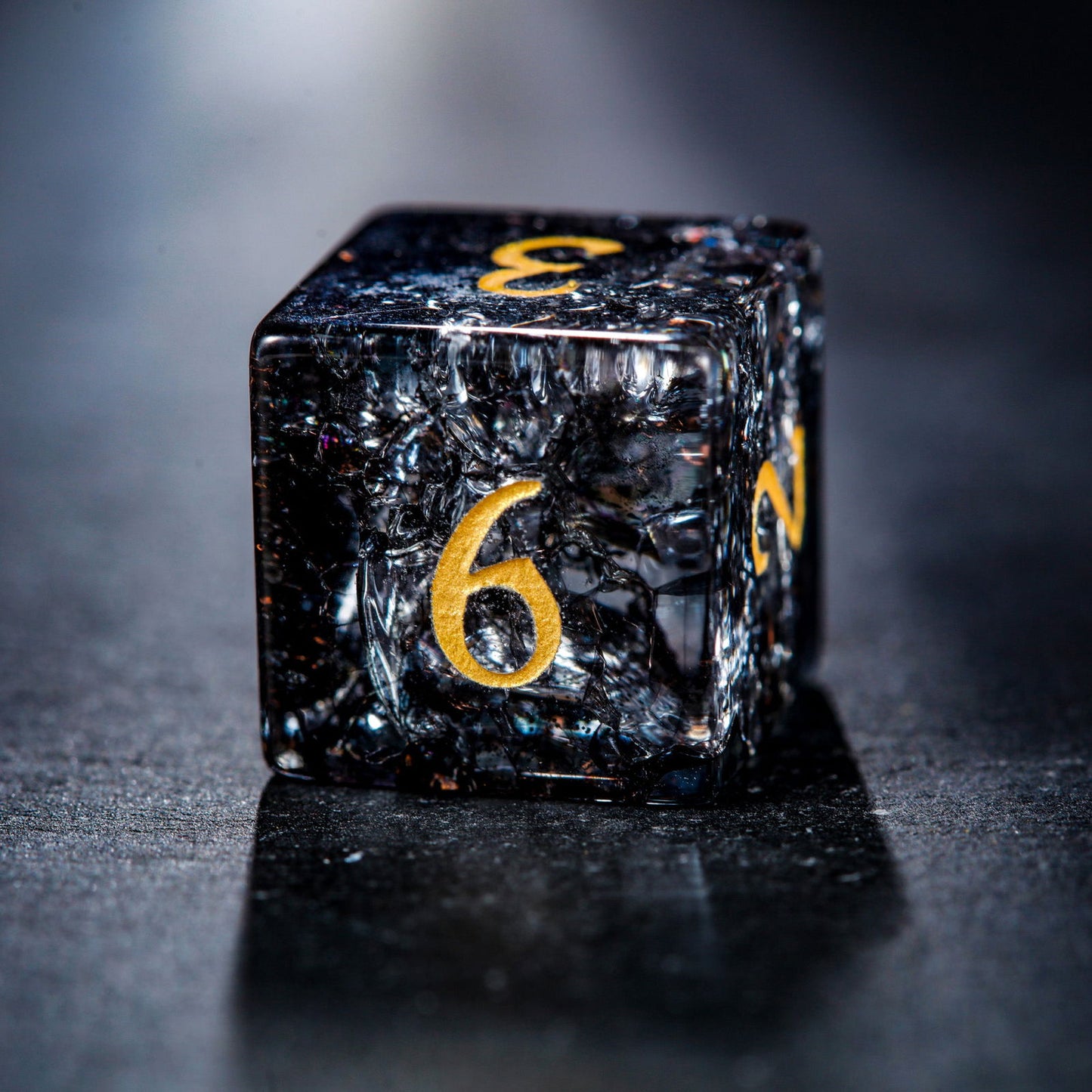 Black Lightning Glass DnD D&D Dice D6 - CrystalMaggie