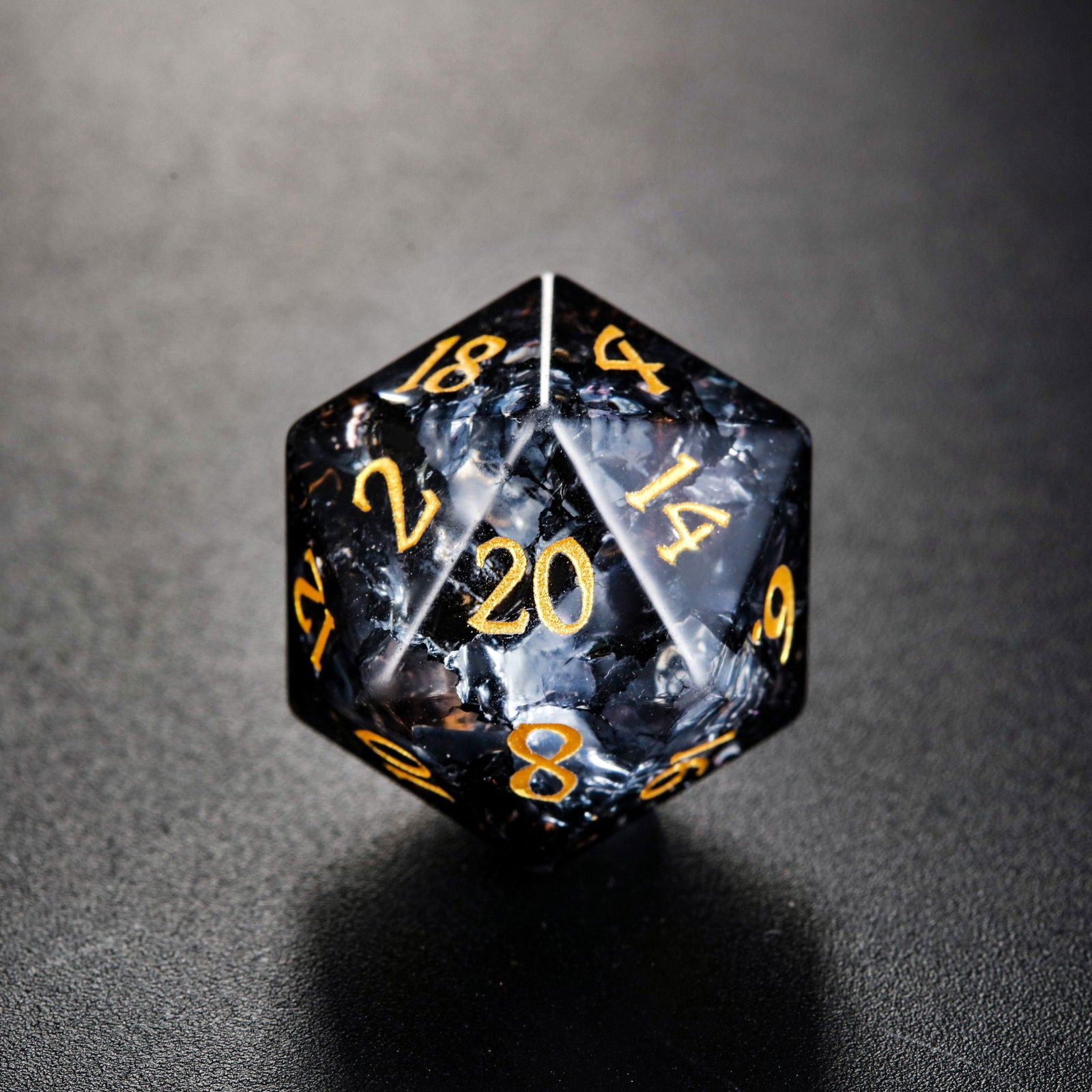 Black Lightning Glass DnD D&D Dice Set - CrystalMaggie