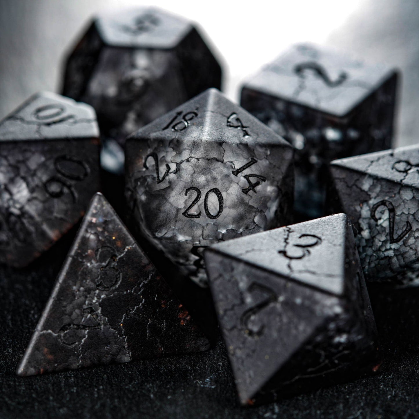 Black Lightning Glass DnD D&D Dice Set - CrystalMaggie