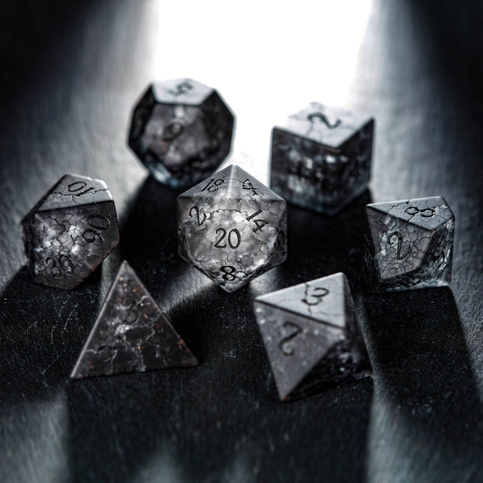 Black Lightning Glass DnD D&D Dice Set - CrystalMaggie