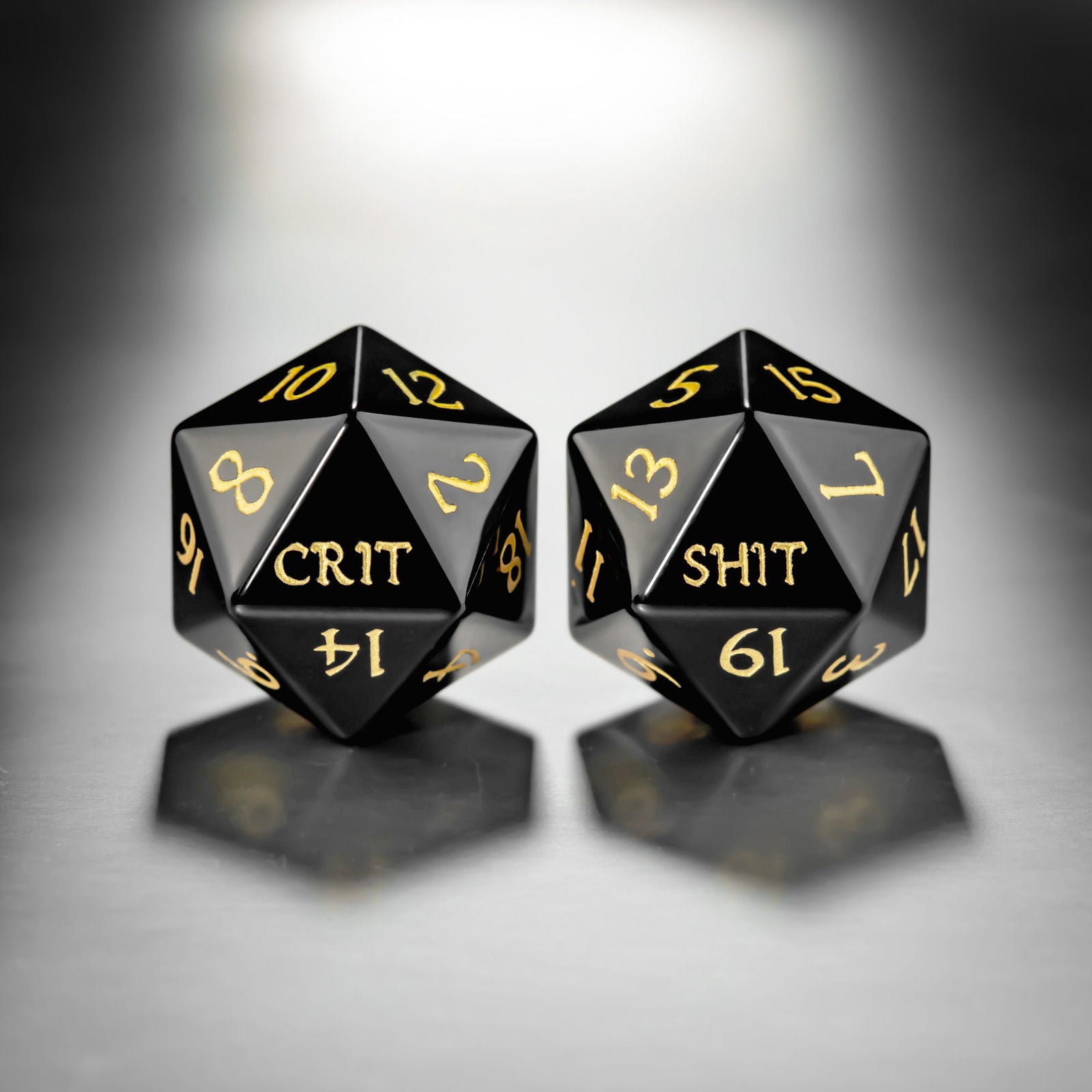 Black Obsidian Gemstone Crit Sh*t DnD D&D Dice Set - CrystalMaggie