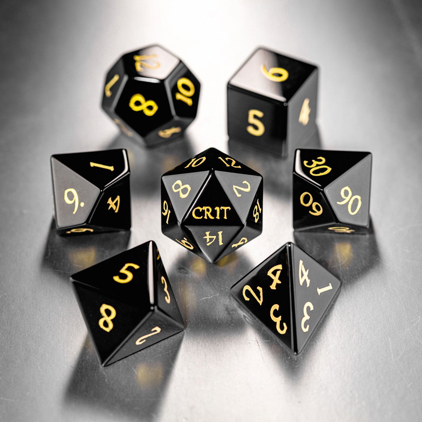 Black Obsidian Gemstone Crit Sh*t DnD D&D Dice Set - CrystalMaggie