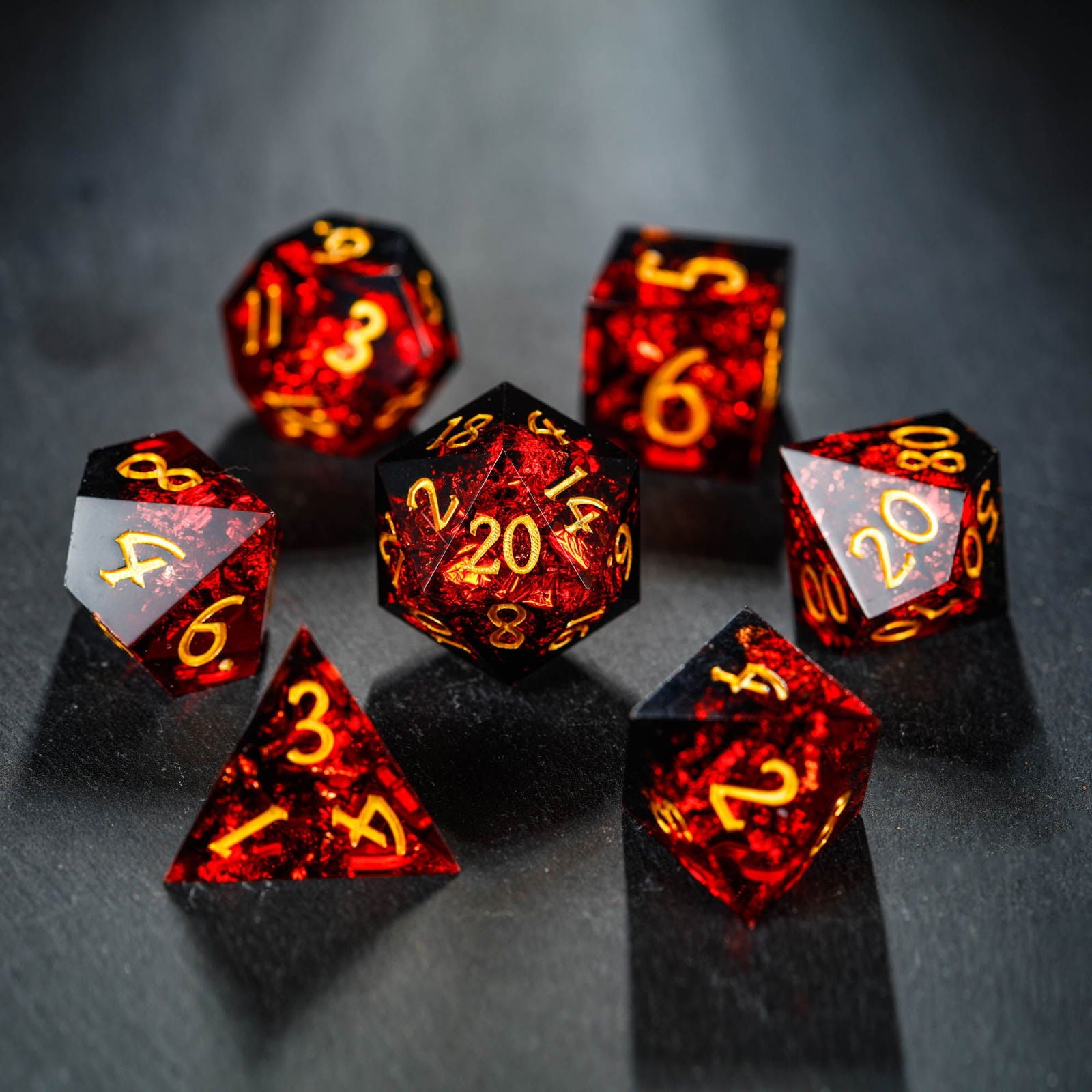 Black Red Resin DnD D&D Dice Set - CrystalMaggie