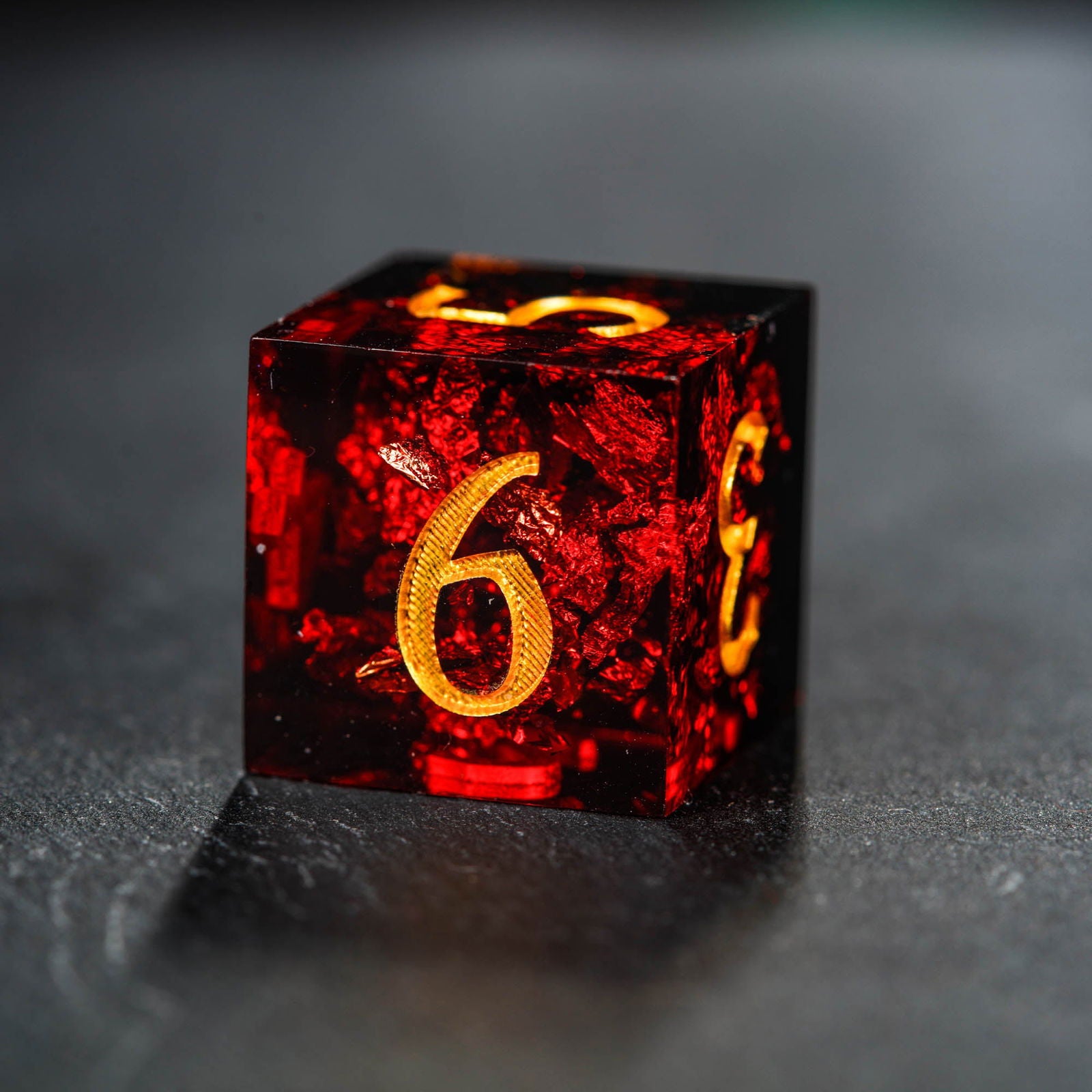 Black Red Resin DnD D&D Dice Set - CrystalMaggie