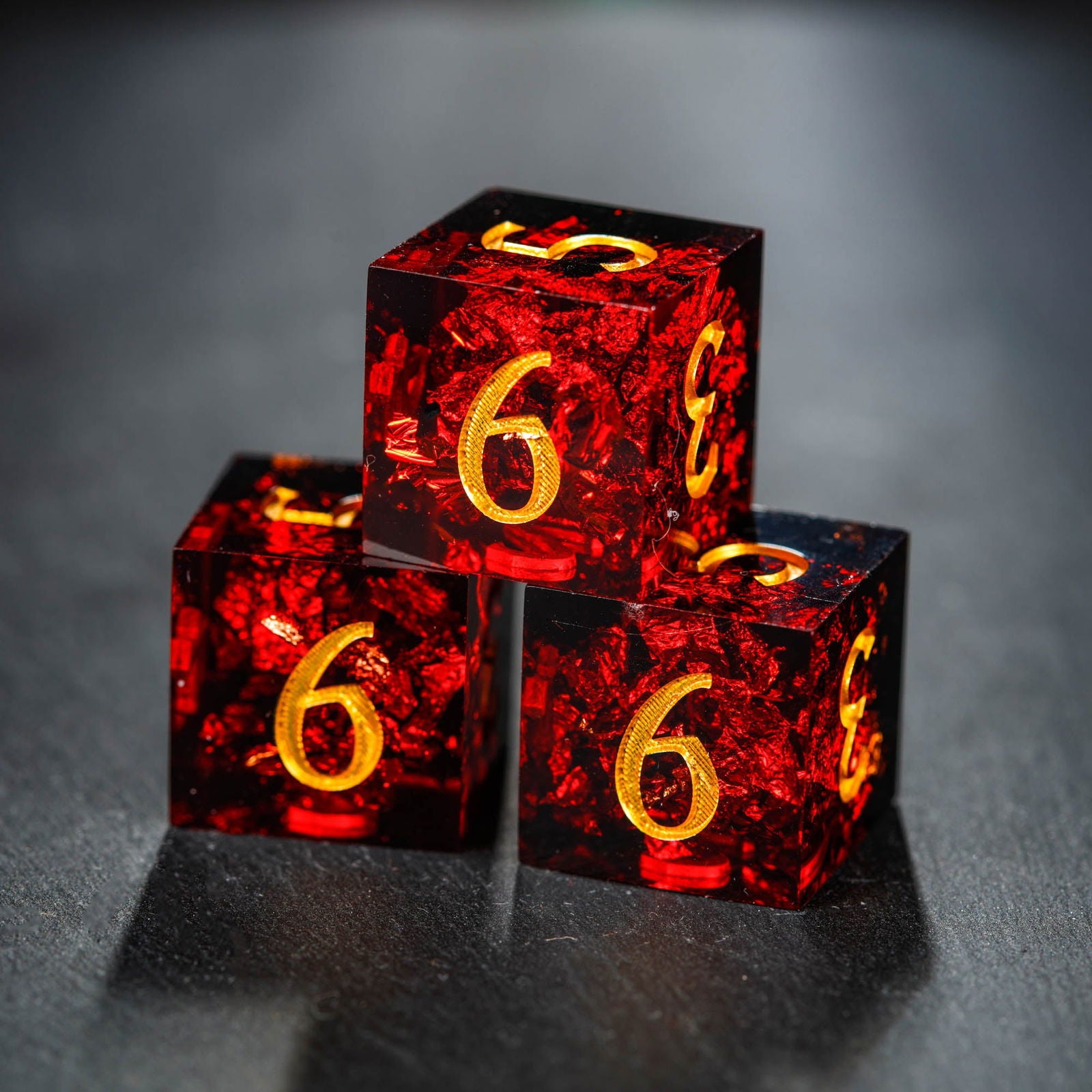 Black Red Resin DnD D&D Dice Set - CrystalMaggie