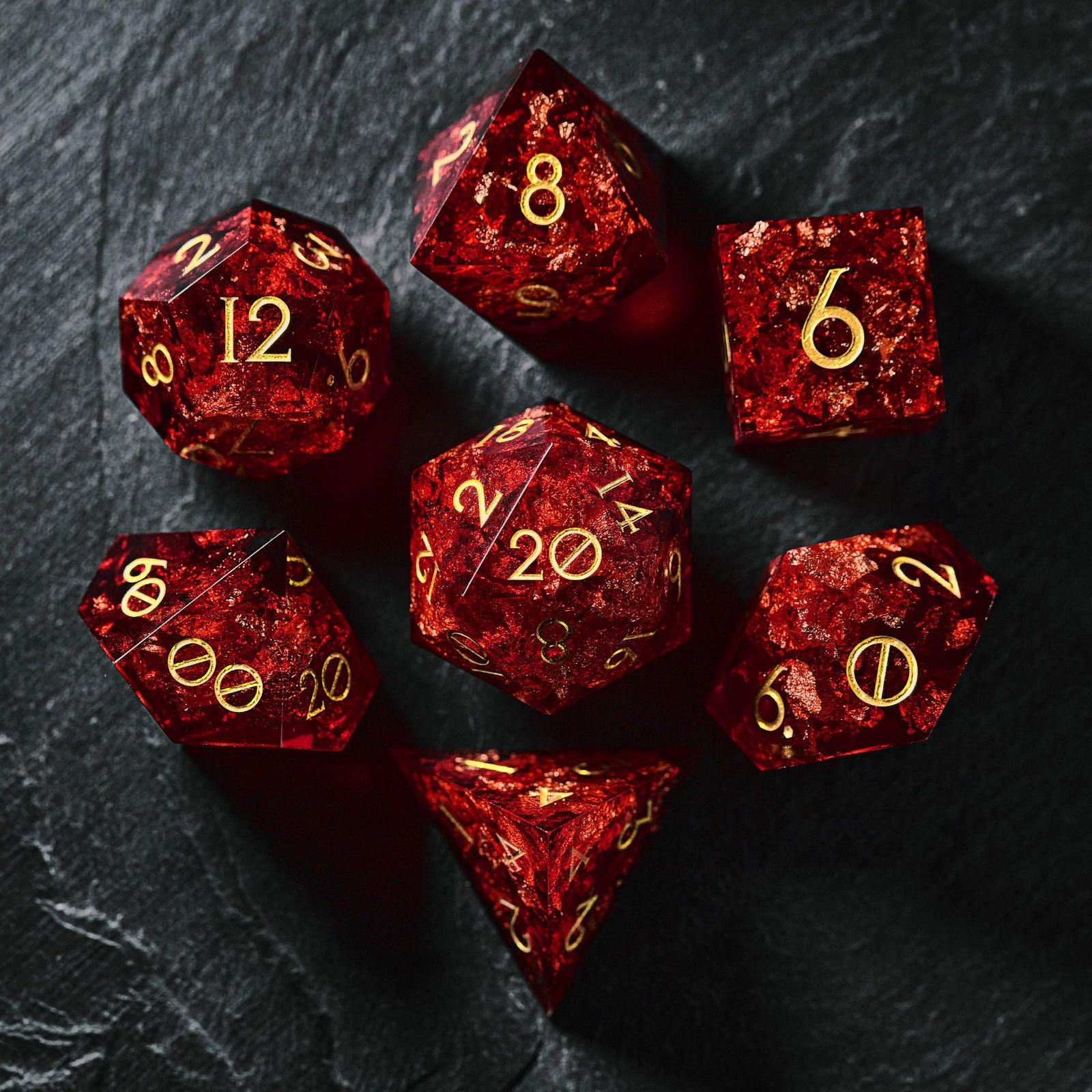 Black Red Resin DnD D&D Dice Set - CrystalMaggie