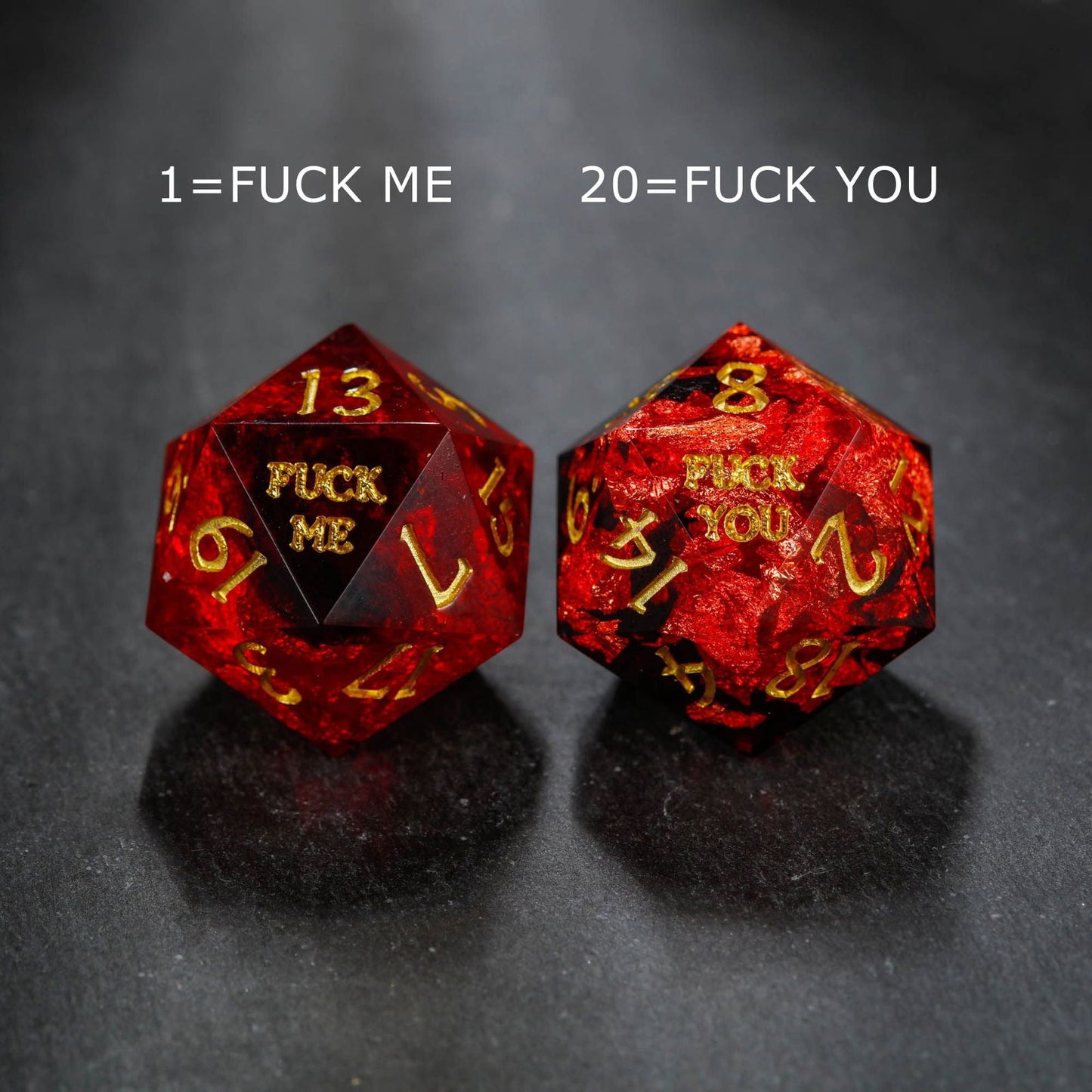 Black Red Resin F Word DnD D&D Dice Set - CrystalMaggie