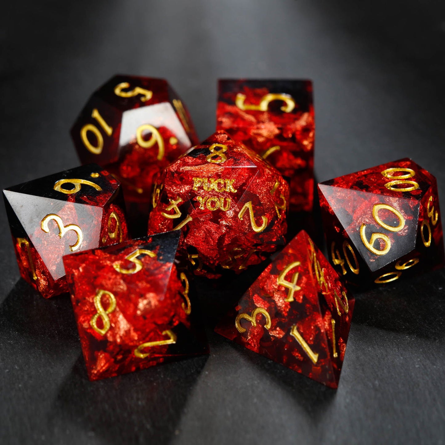 Black Red Resin F Word DnD D&D Dice Set - CrystalMaggie