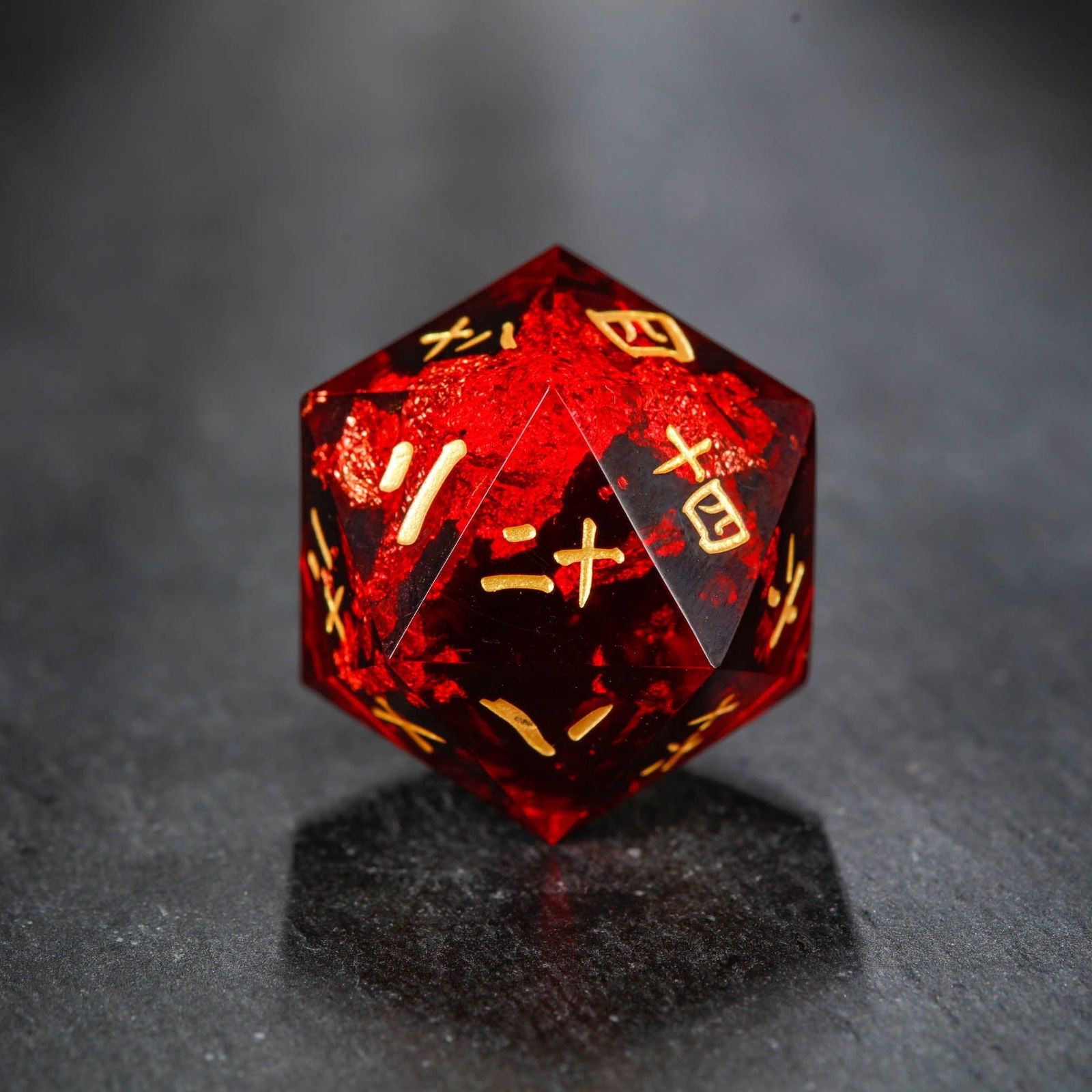 Black Red Resin Kanji DnD D&D Dice Set - CrystalMaggie