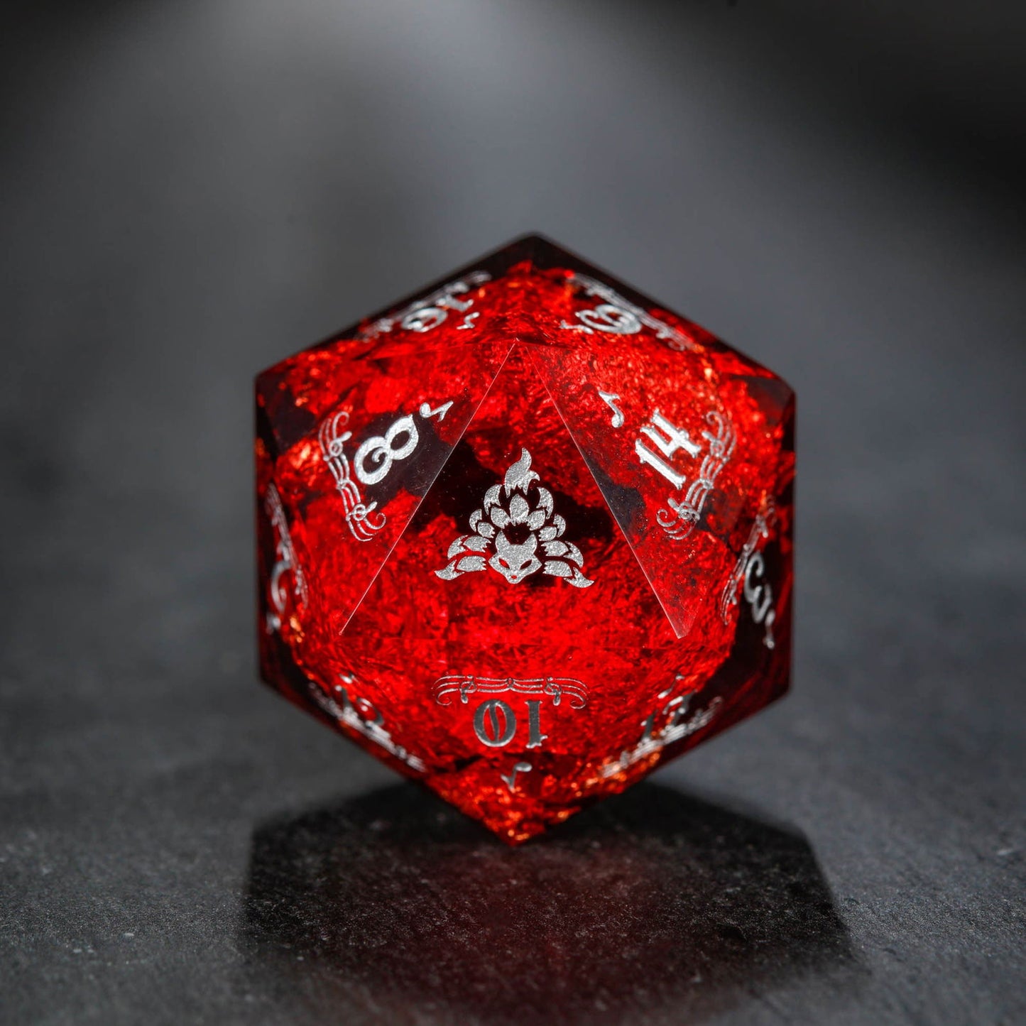 Black Red Resin Nine Tail Fox DnD D&D Dice Set - CrystalMaggie