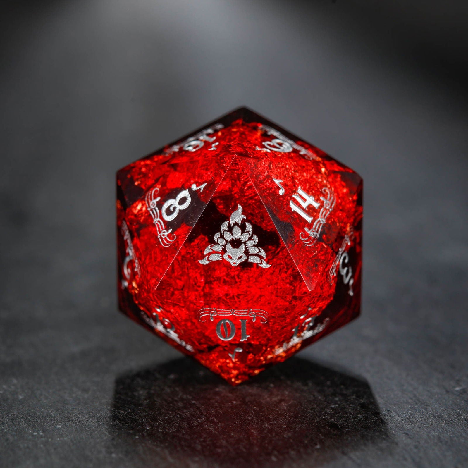 Black Red Resin Nine Tail Fox DnD D&D Dice Set - CrystalMaggie