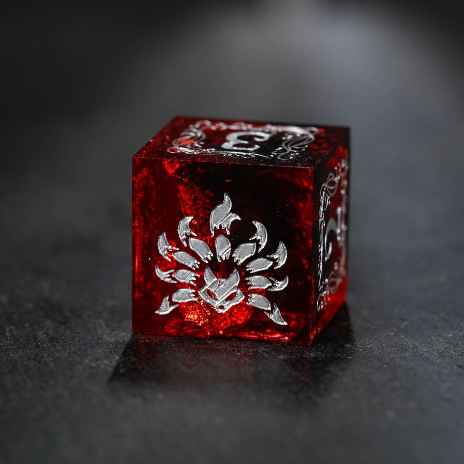 Black Red Resin Nine Tail Fox DnD D&D Dice Set - CrystalMaggie