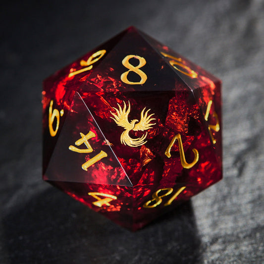 Black Red Resin Phoenix DnD D&D Dice Set - CrystalMaggie