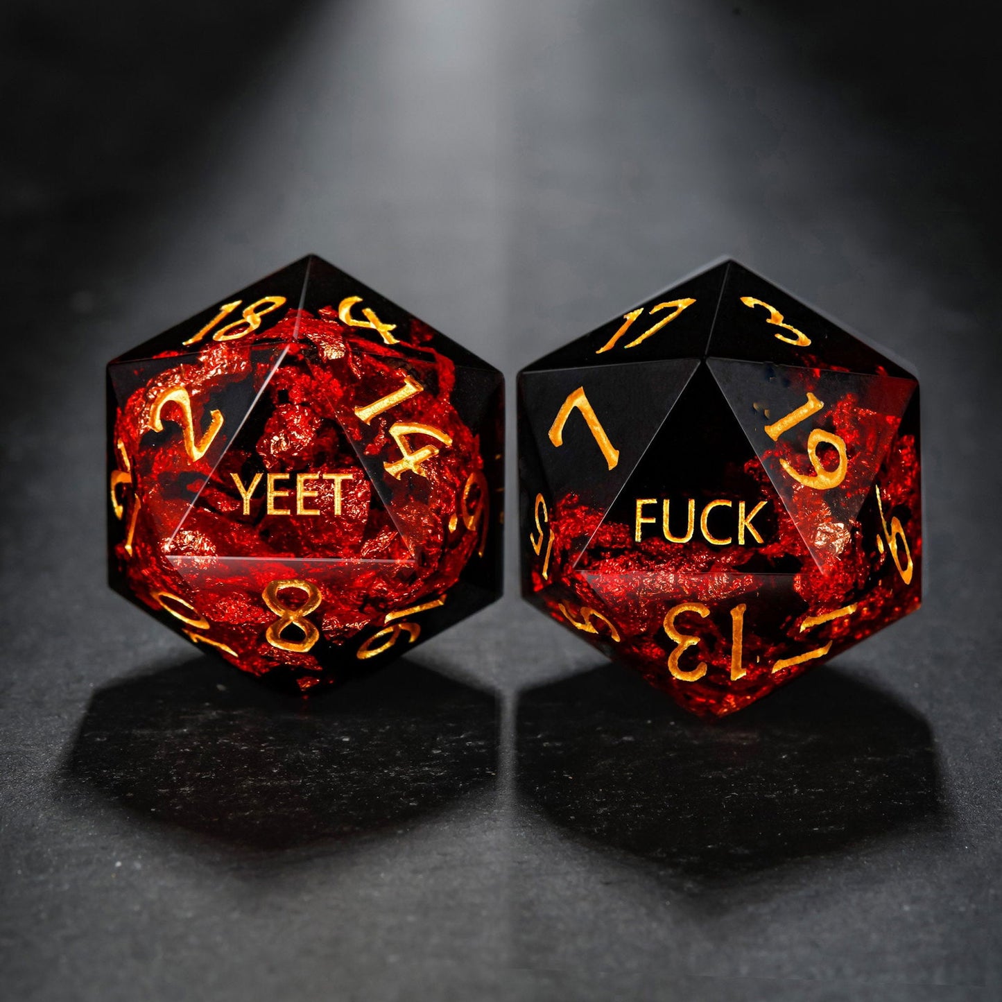 Black Red Resin YEET F*CK DnD D&D Dice Set - CrystalMaggie