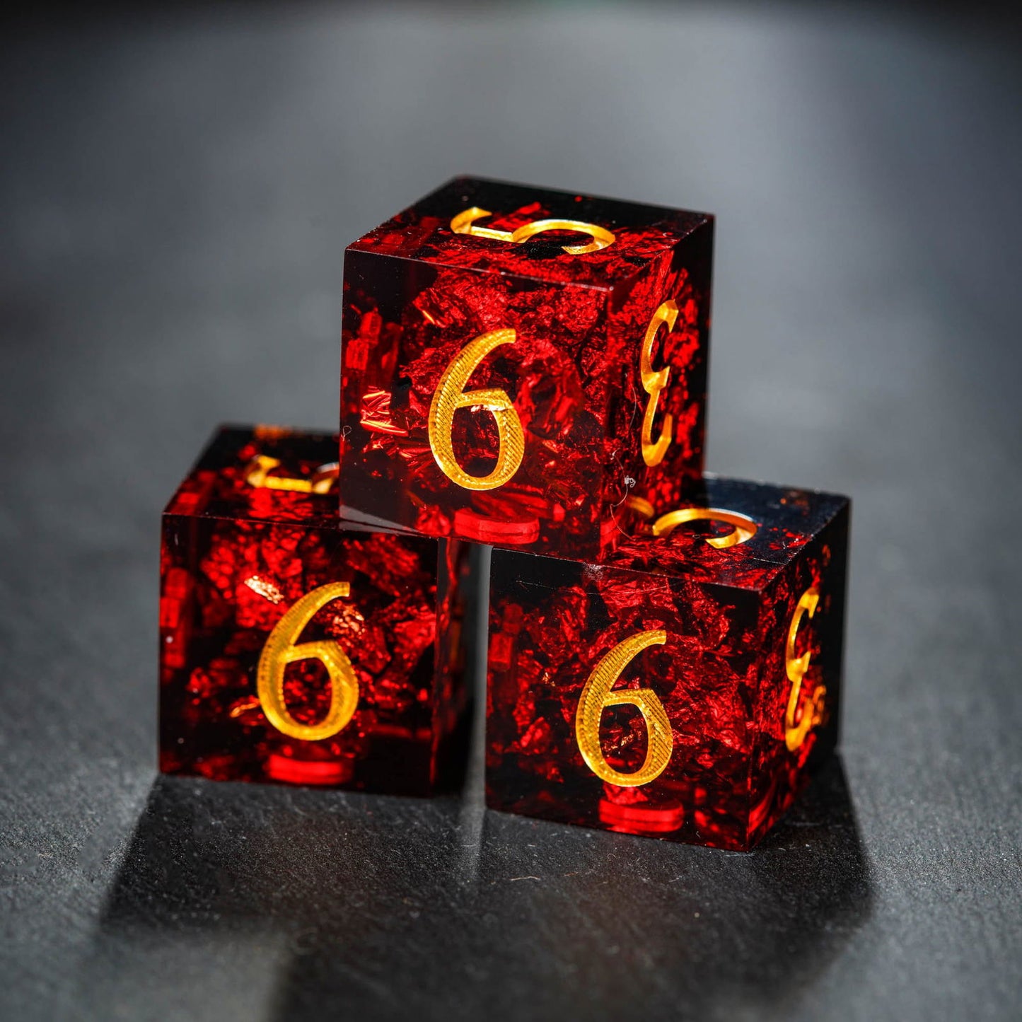 Black Red Resin YEET F*CK DnD D&D Dice Set - CrystalMaggie