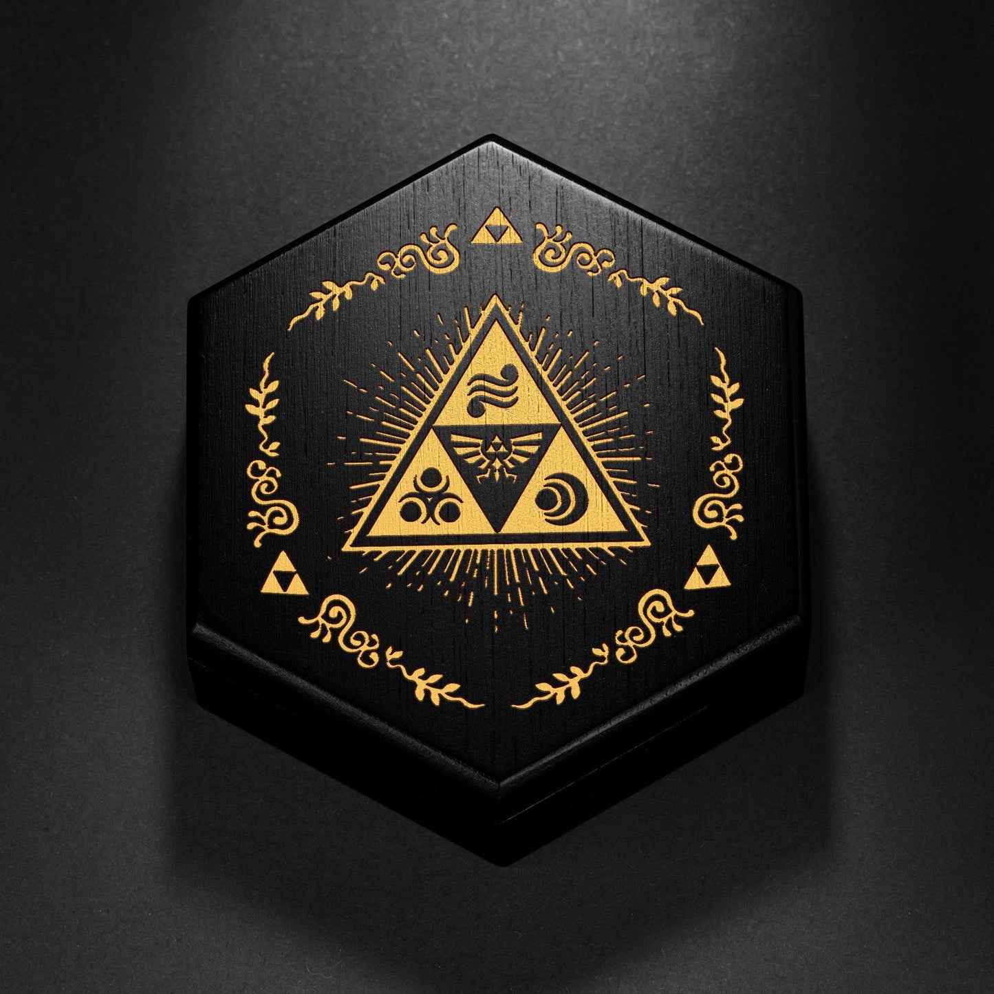 Black Wood Zelda Motif DnD D&D Dice Box - CrystalMaggie