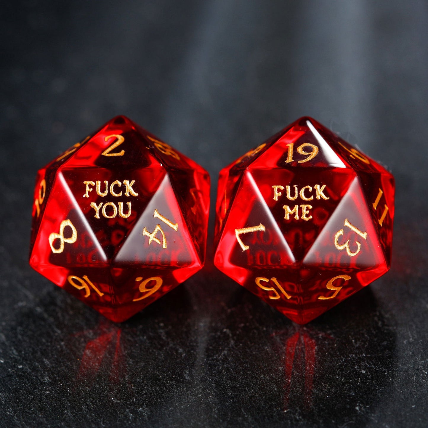 Blood Red Glass F Word DnD D&D Dice Chonk D20 - CrystalMaggie