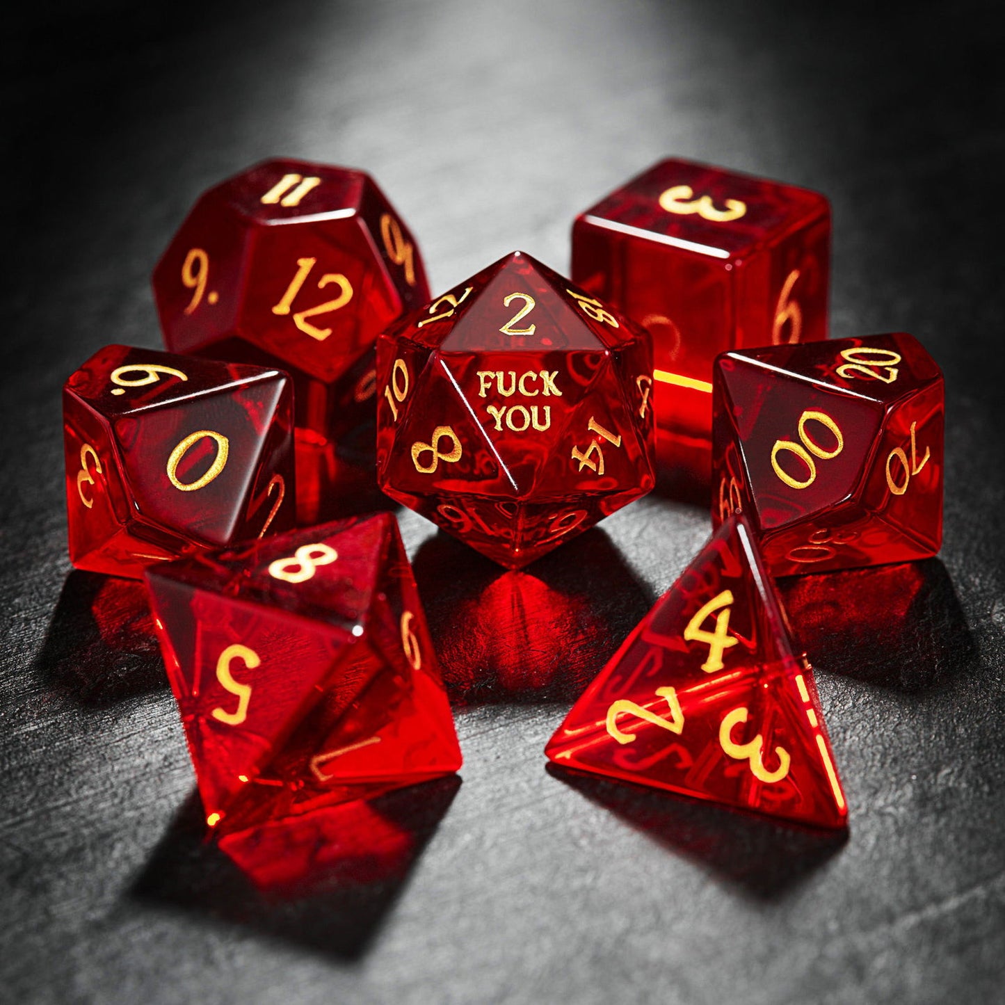 Blood Red Glass F Word DnD D&D Dice Chonk D20 - CrystalMaggie