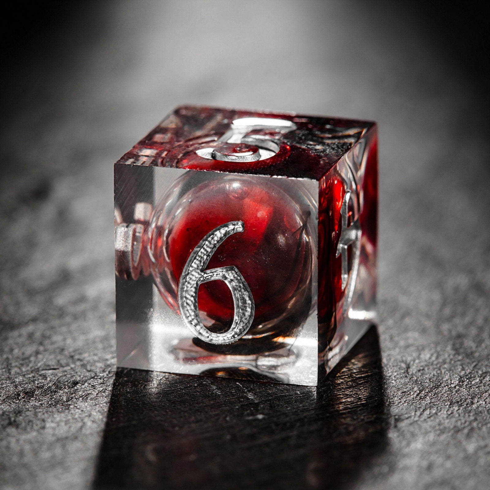 Blood Red Liquid Core Resin Dice Bat DnD D&D D20 Necklace - CrystalMaggie