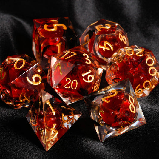 Blood Red Liquid Core Resin DnD D&D Dice Set - CrystalMaggie