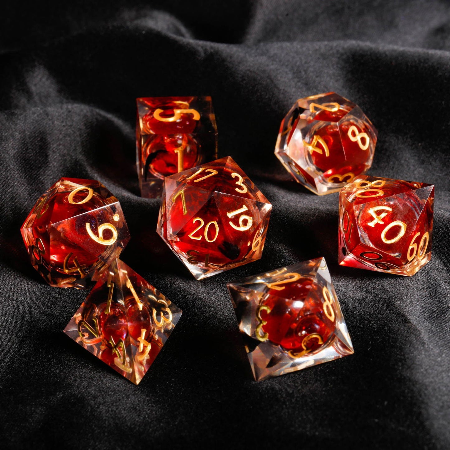 Blood Red Liquid Core Resin DnD D&D Dice Set - CrystalMaggie