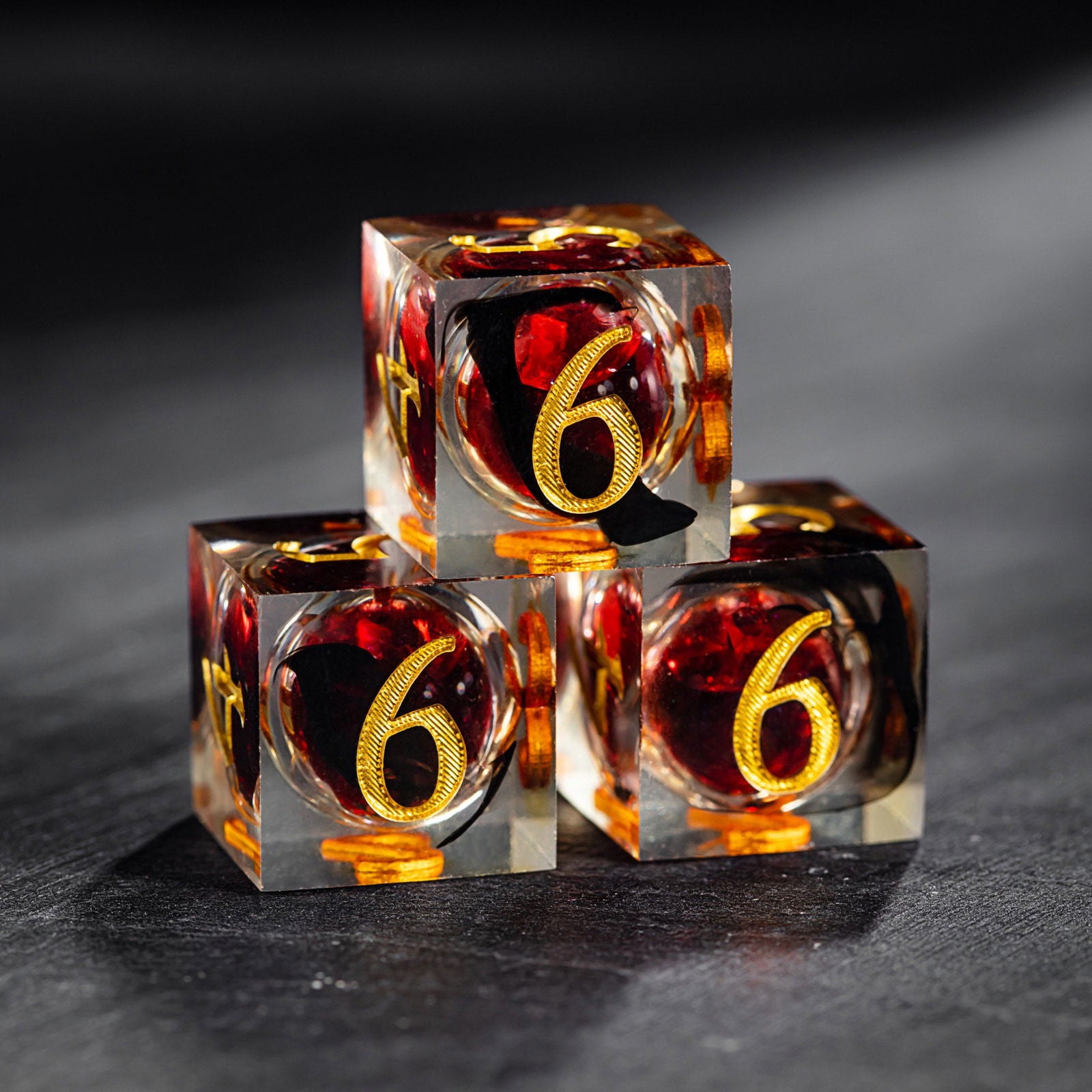 Blood Red Liquid Core Resin DnD D&D Dice Set - CrystalMaggie