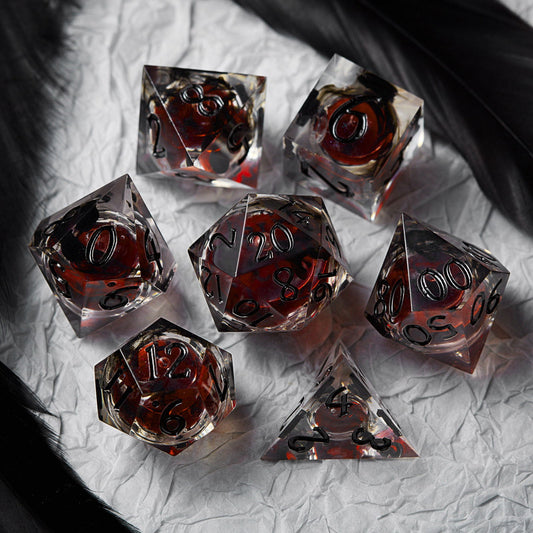 Blood Red Liquid Core Resin DnD D&D Dice Set - CrystalMaggie