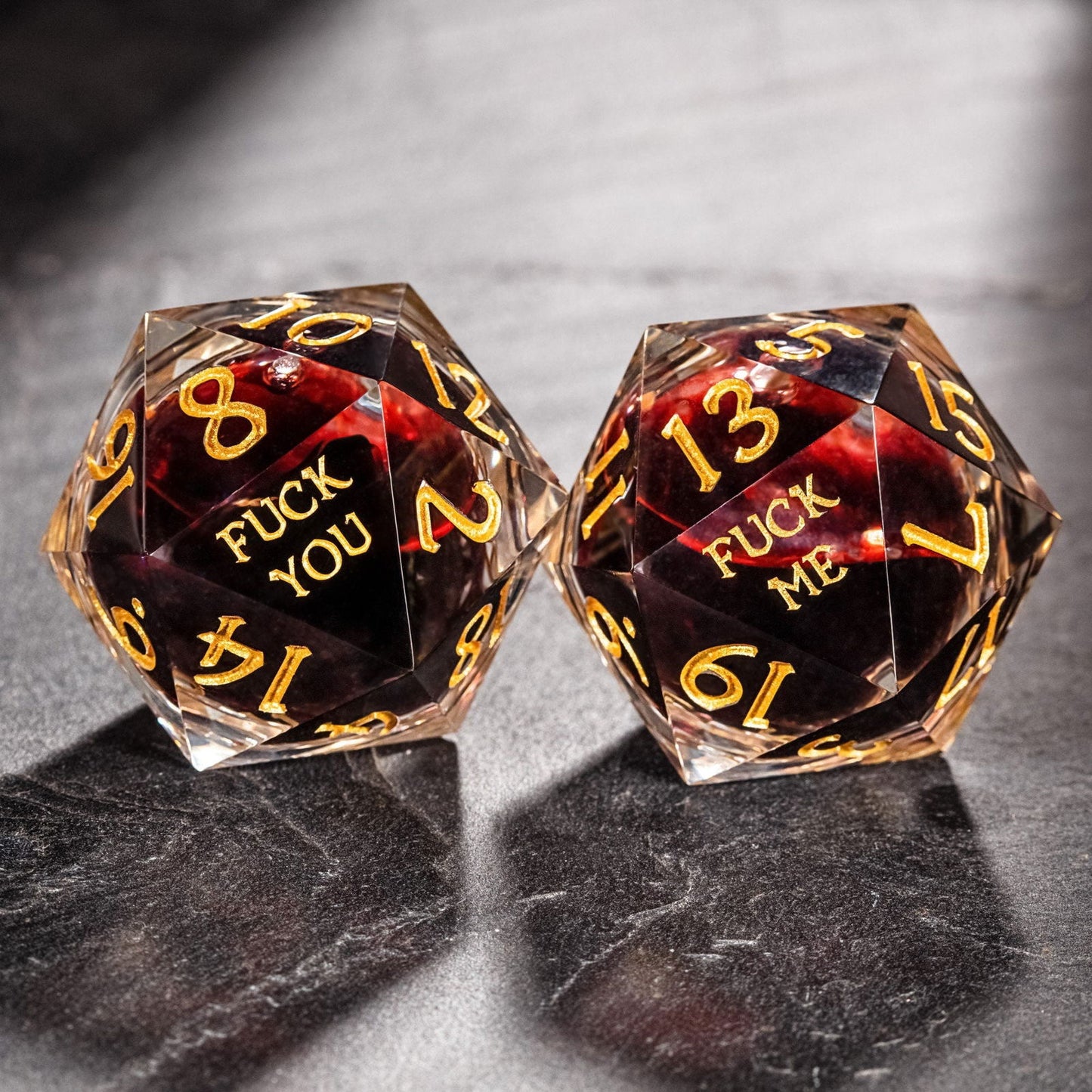 Blood Red Liquid Core Resin F Word DnD D&D D20 Necklace - CrystalMaggie