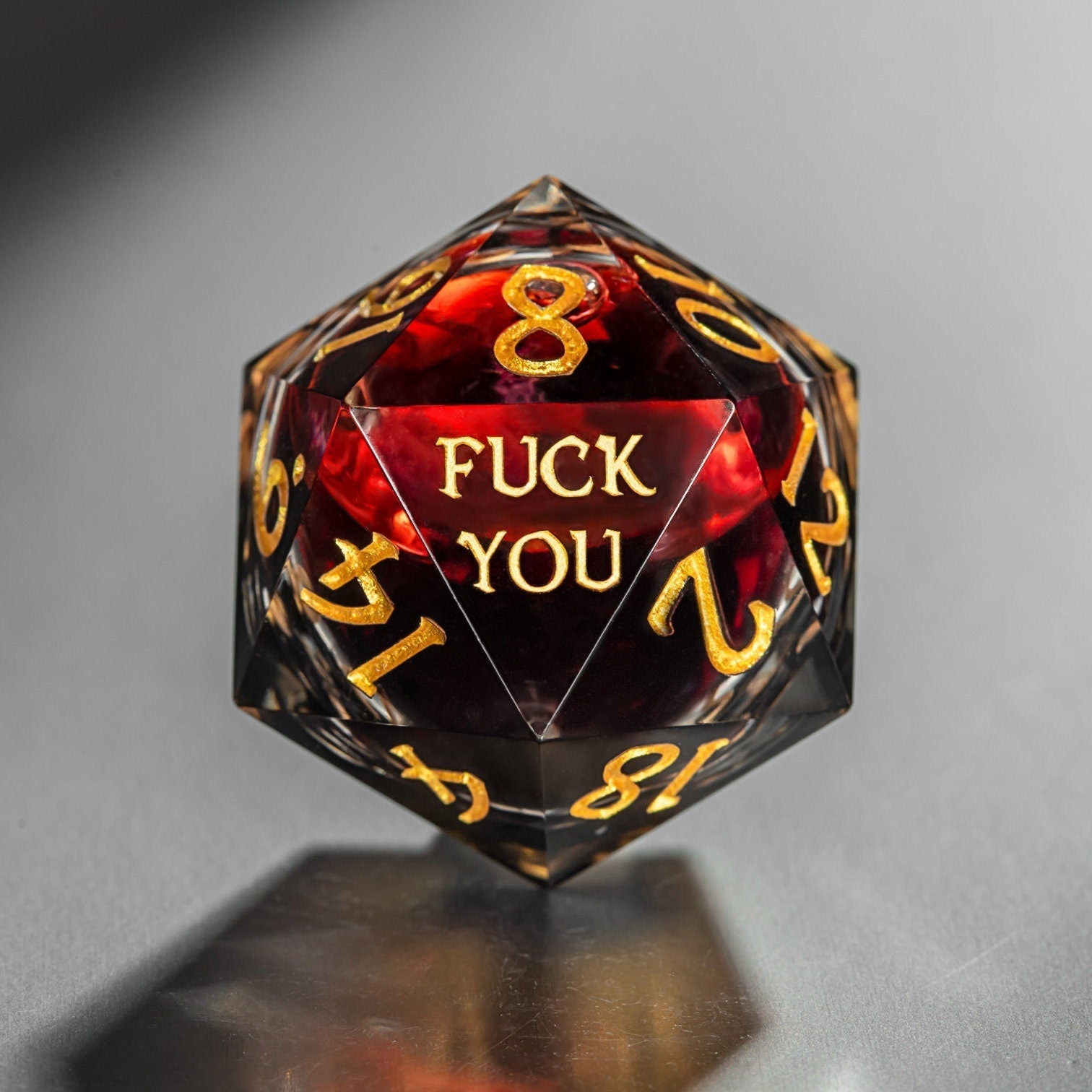 Blood Red Liquid Core Resin F Word DnD D&D D20 Necklace - CrystalMaggie