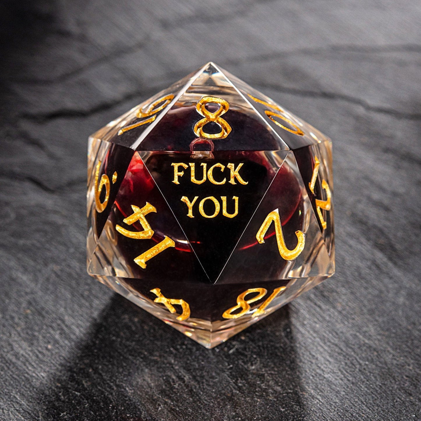 Blood Red Liquid Core Resin F Word DnD D&D D20 Necklace - CrystalMaggie