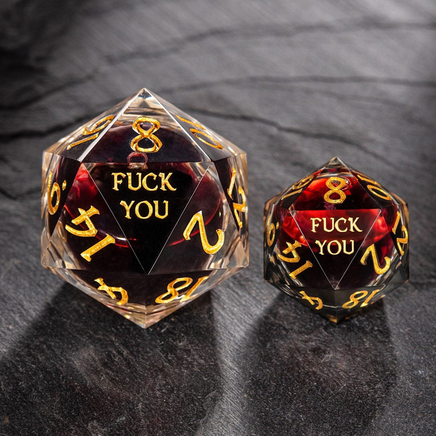 Blood Red Liquid Core Resin F Word DnD D&D D20 Necklace - CrystalMaggie