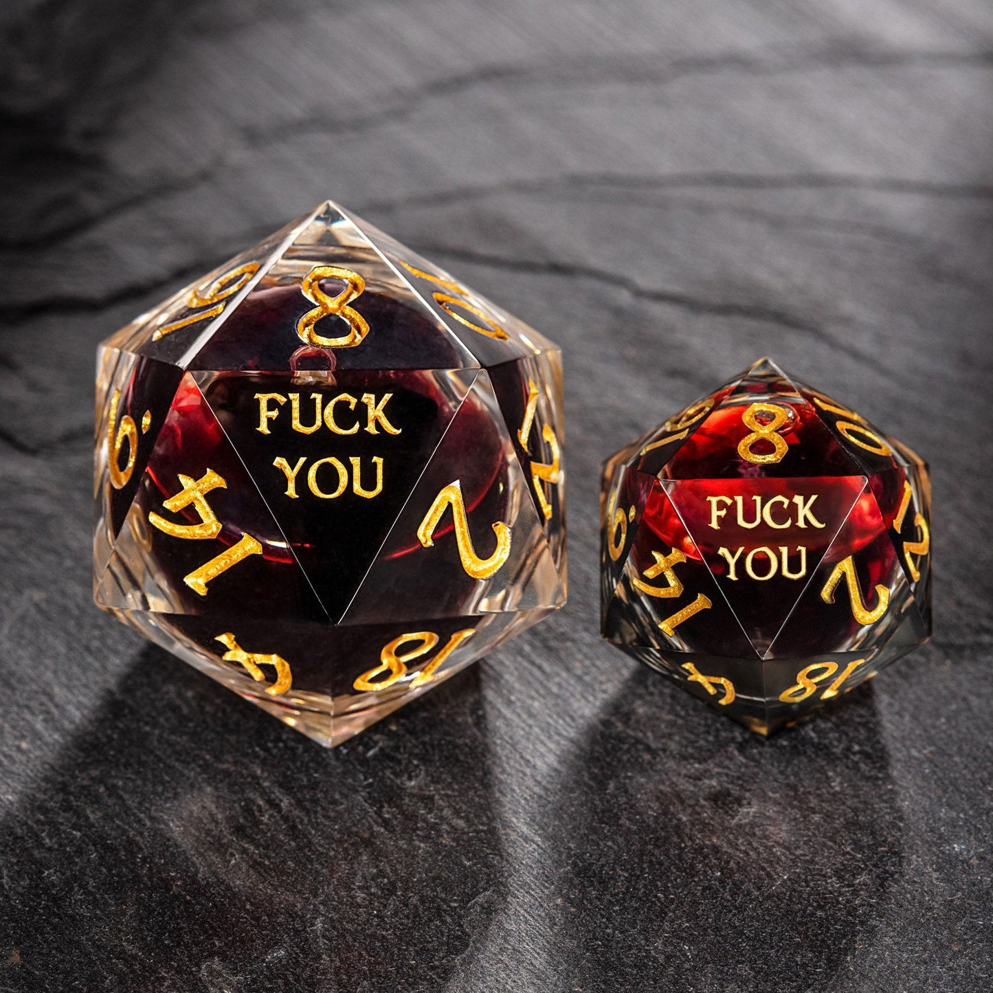 Blood Red Liquid Core Resin F Word DnD D&D Dice Chonk D20 - CrystalMaggie