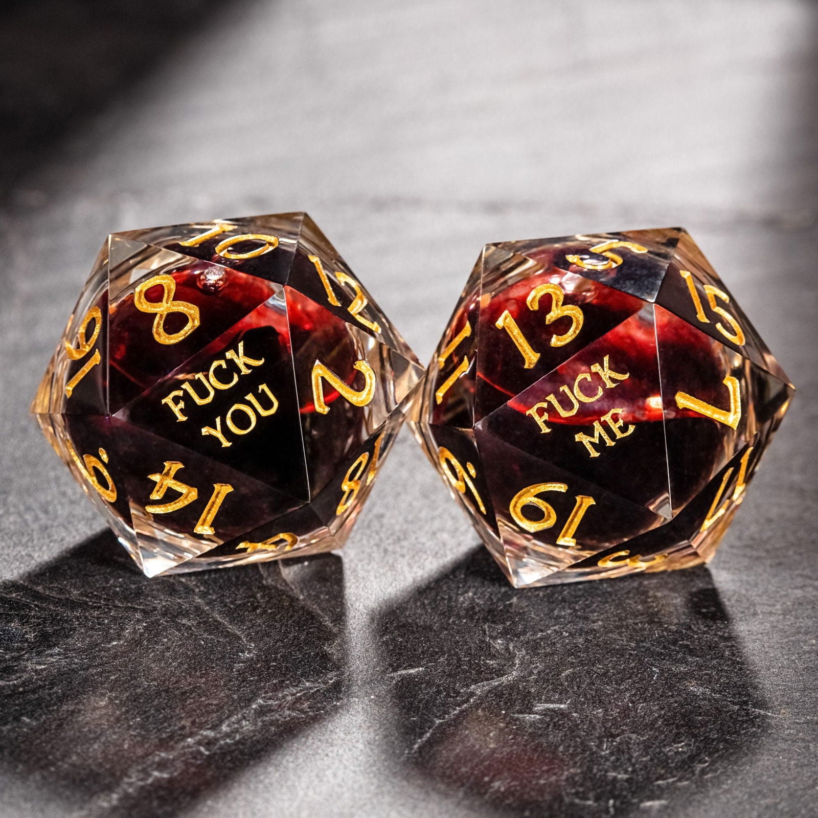 Blood Red Liquid Core Resin F Word DnD D&D Dice Chonk D20 - CrystalMaggie