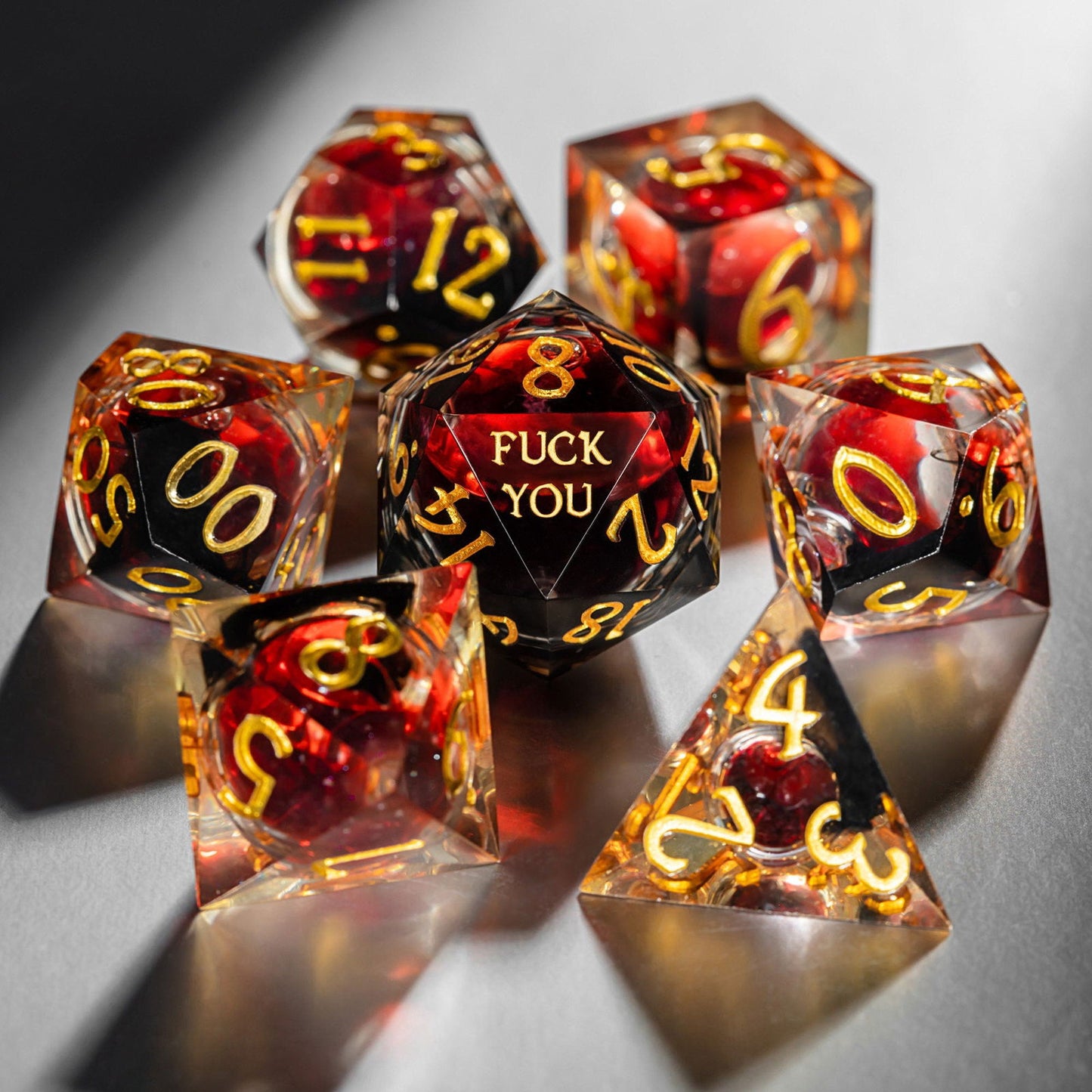 Blood Red Liquid Core Resin F Word DnD D&D Dice Chonk D20 - CrystalMaggie