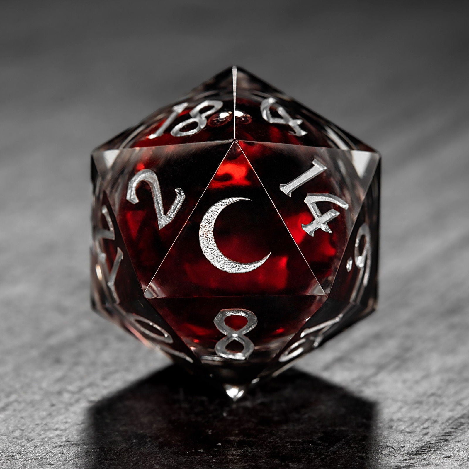 Blood Red Liquid Core Resin Moon DnD D&D Dice Chonk D20 - CrystalMaggie