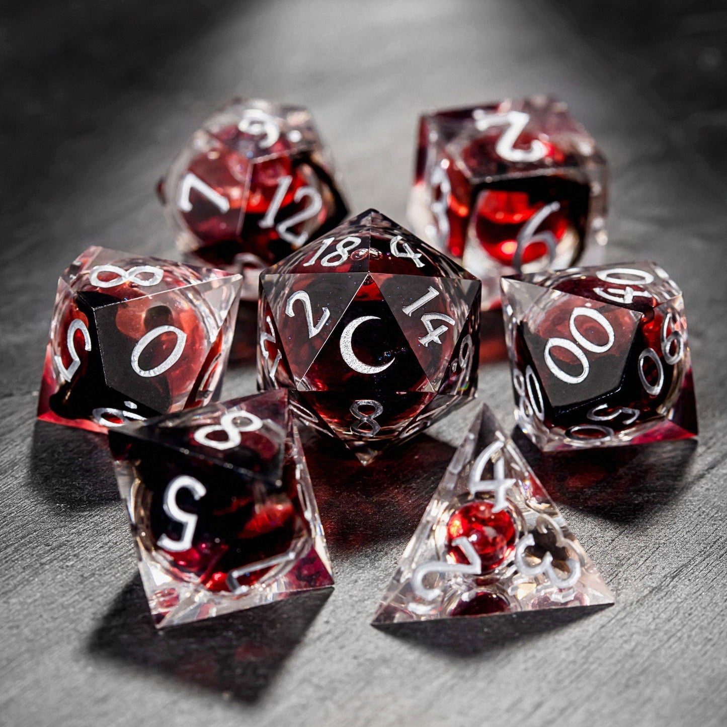 Blood Red Liquid Core Resin Moon DnD D&D Dice Chonk D20 - CrystalMaggie