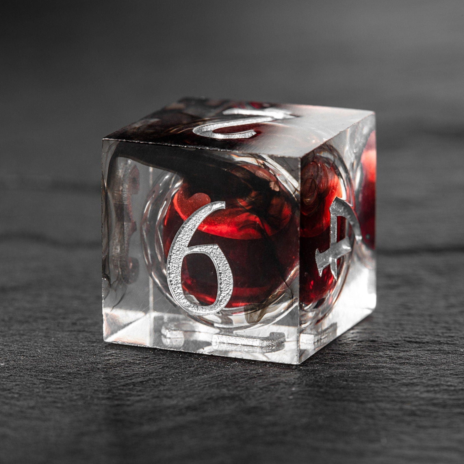 Blood Red Liquid Core Resin Moon DnD D&D Dice Chonk D20 - CrystalMaggie