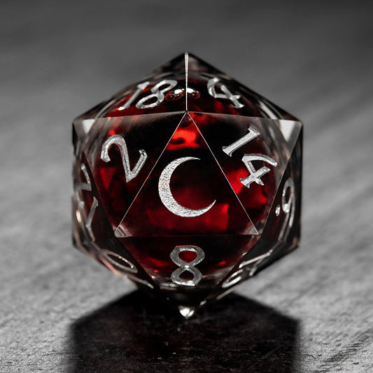 Blood Red Liquid Core Resin Moon DnD D&D Dice Set - CrystalMaggie