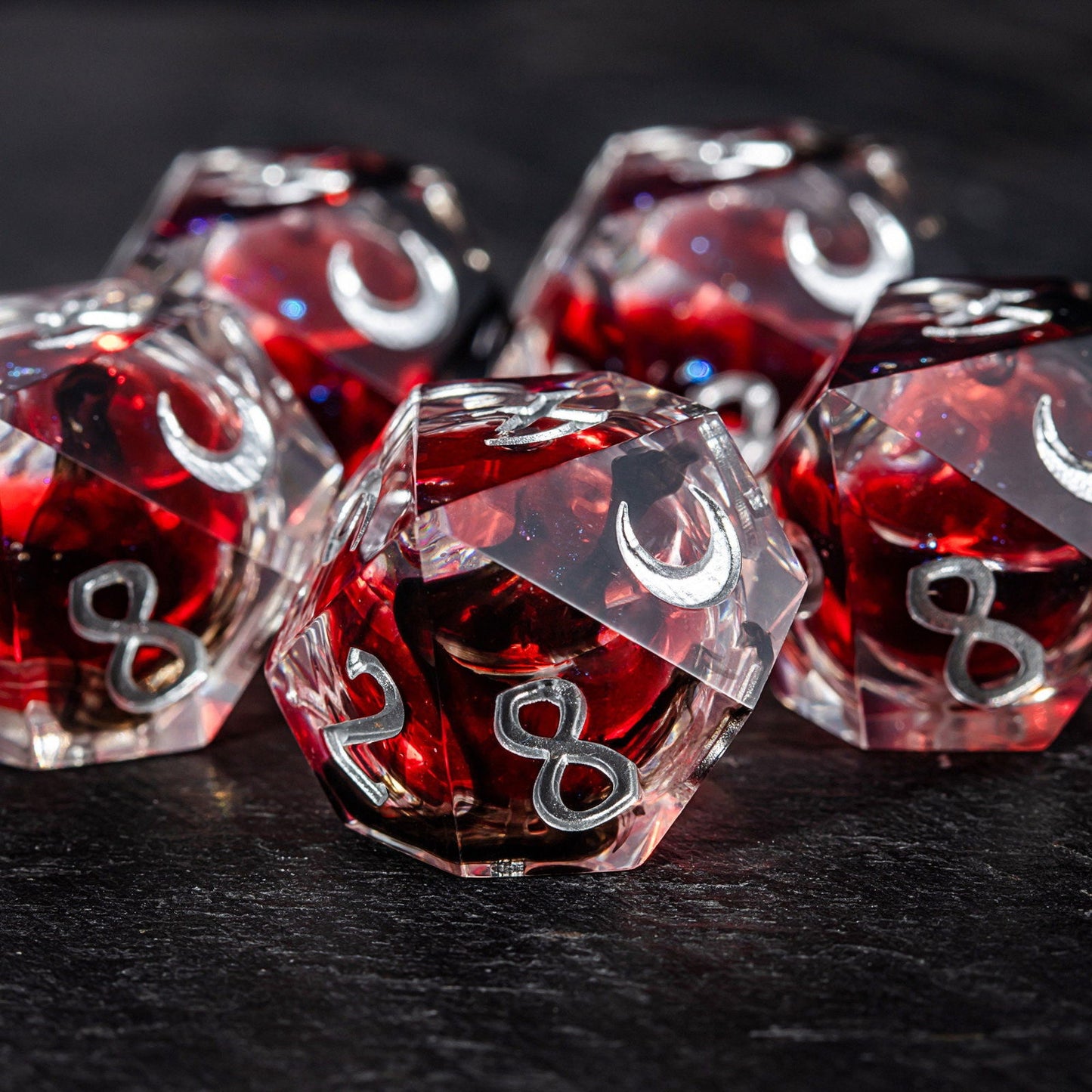 Blood Red Liquid Core Resin Moon Vampire Dice D10 - CrystalMaggie