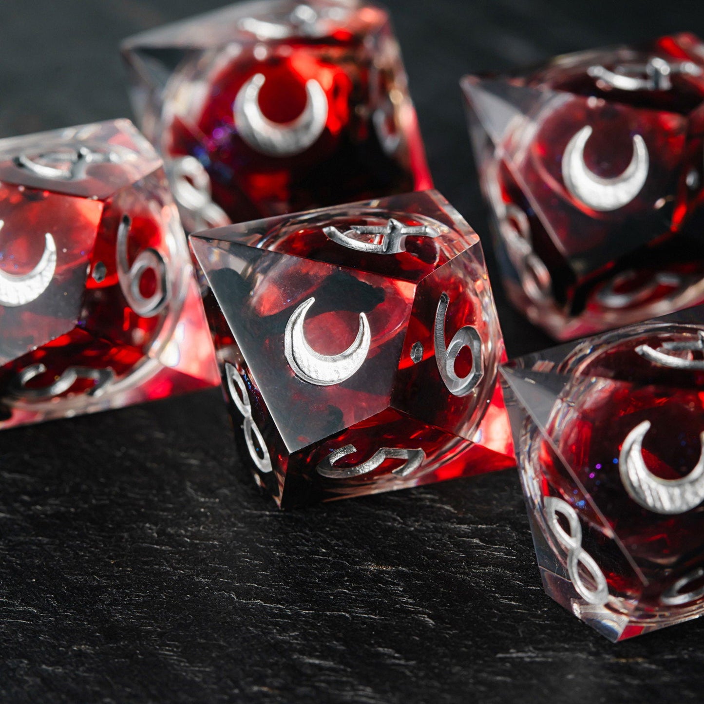 Blood Red Liquid Core Resin Moon Vampire Dice D10 - CrystalMaggie