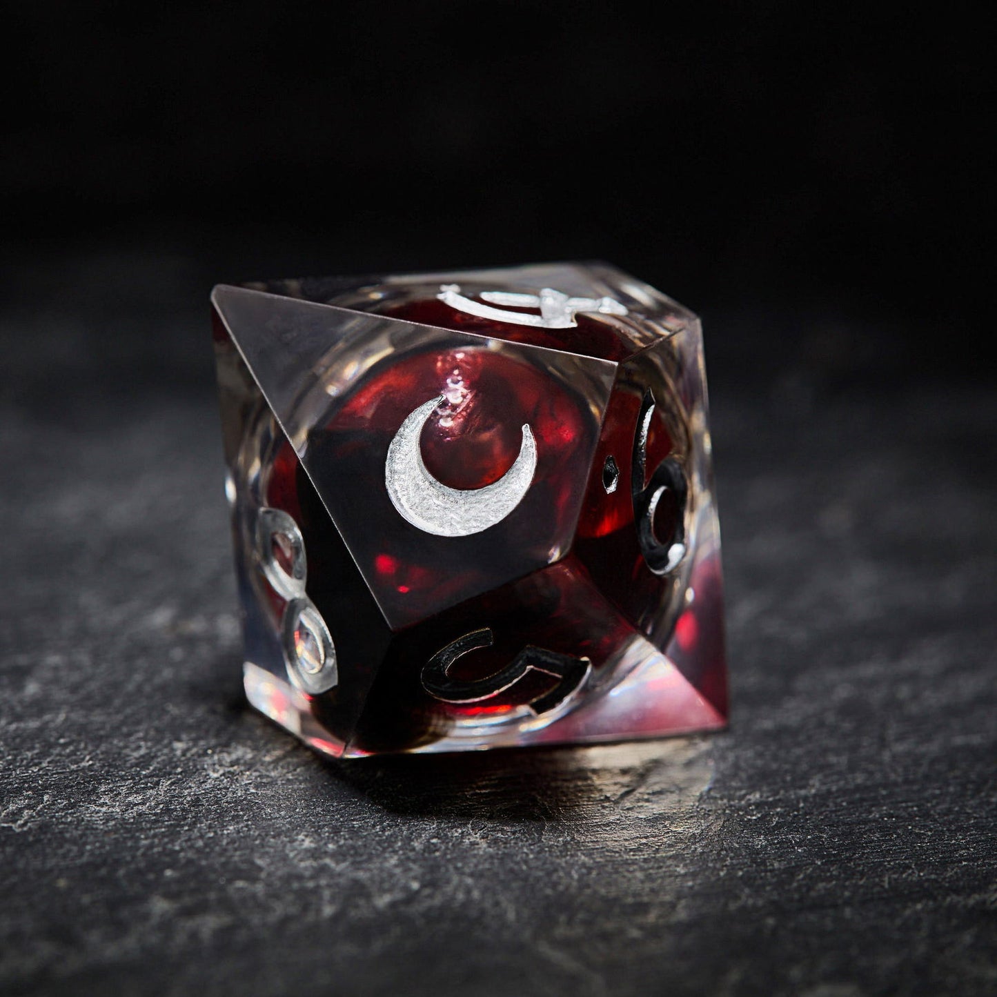 Blood Red Liquid Core Resin Moon Vampire Dice D10 - CrystalMaggie