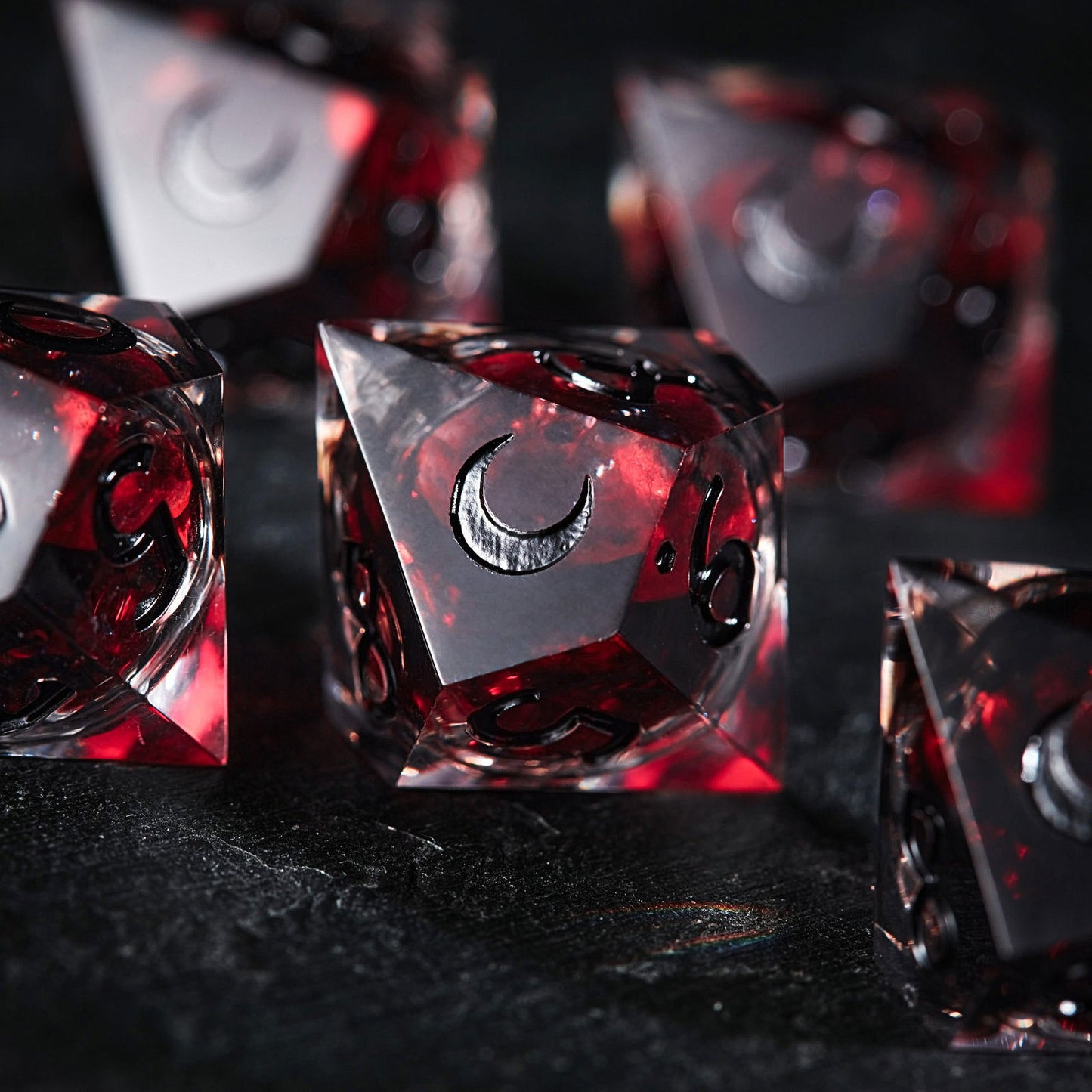 Blood Red Liquid Core Resin Moon Vampire Dice D10 - CrystalMaggie