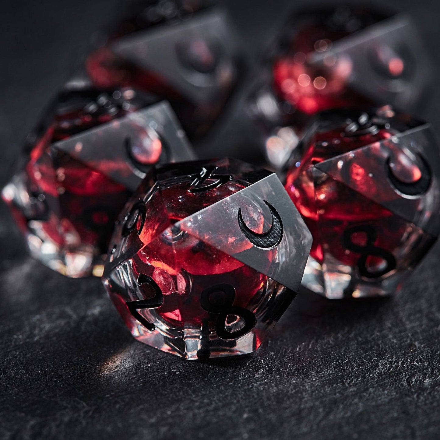 Blood Red Liquid Core Resin Moon Vampire Dice D10 - CrystalMaggie